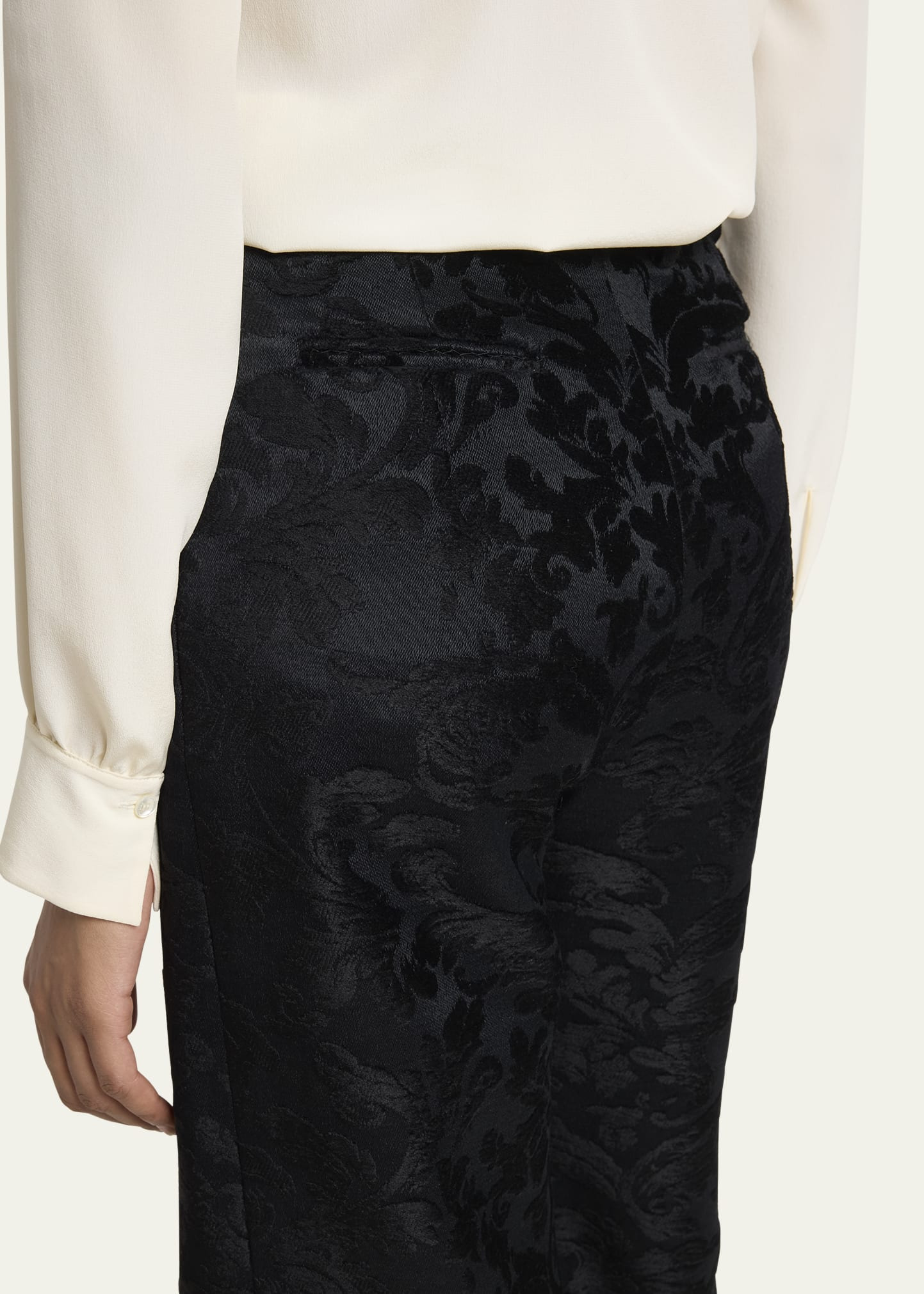 Baroque Jacquard Flare Ankle Pants - 5