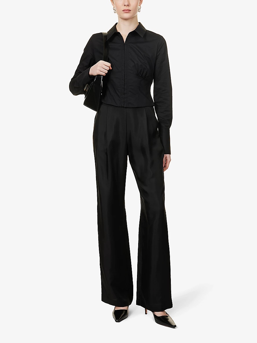 Accolade pleated wide-leg high-rise silk trousers - 2