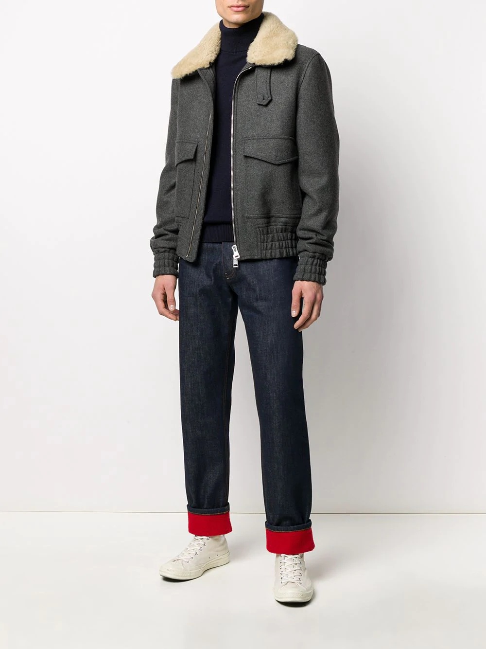 shearling trimmed aviator jacket - 2