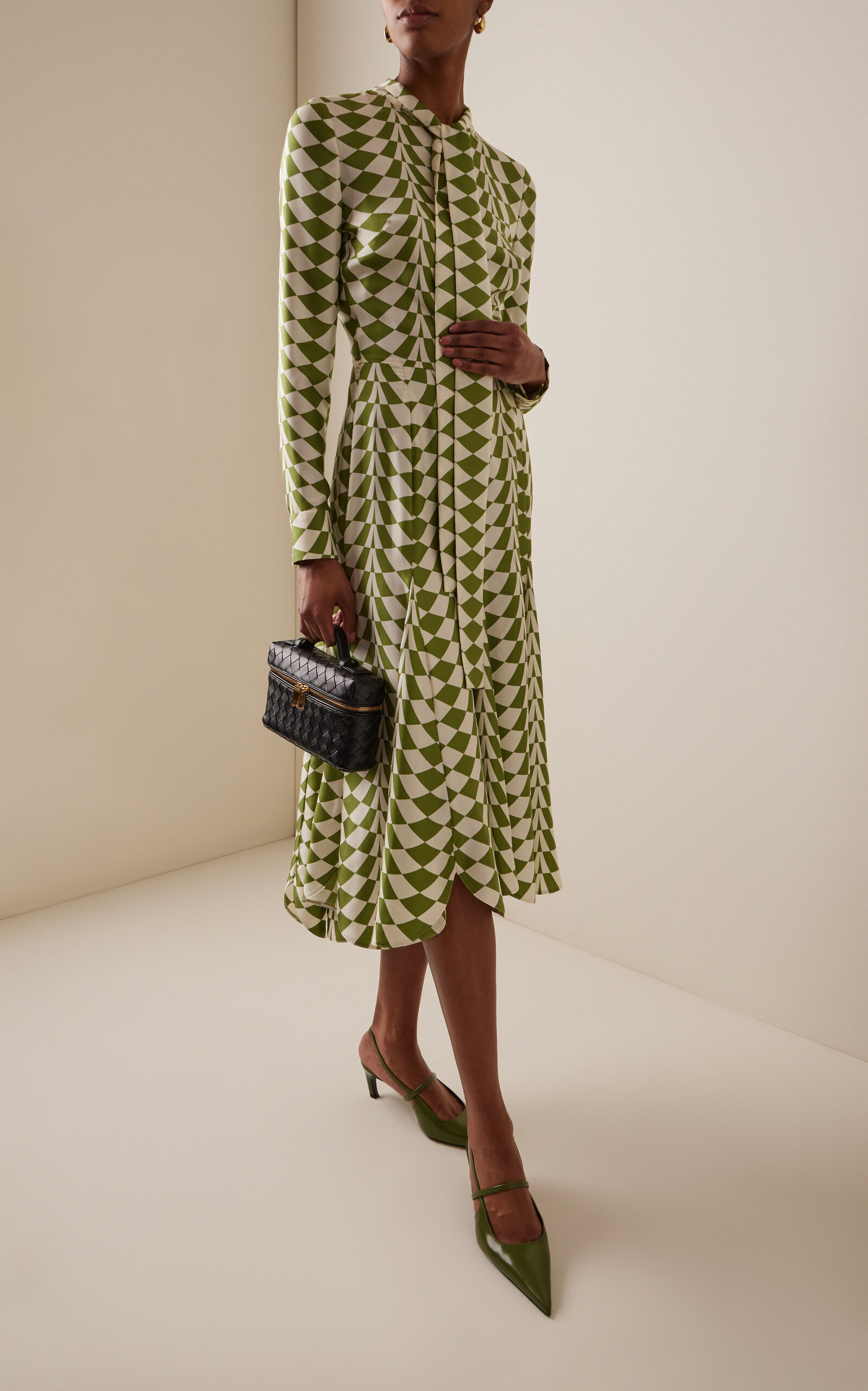 Belted Silk Twill Midi Shirt Dress green - 3