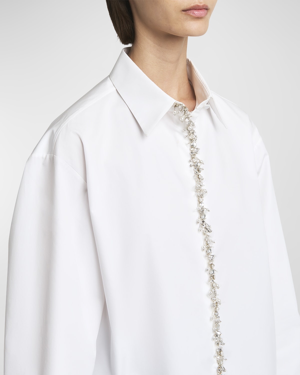 Poplin Button-Front Shirt with Crystal Trim Placket - 5