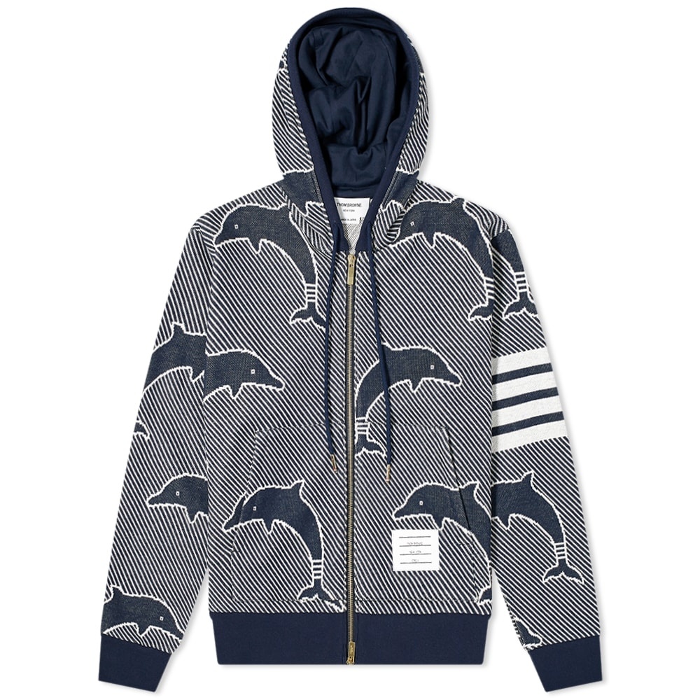 Thom Browne Dolphin Jacquard Four Bar Zip Hoody - 1