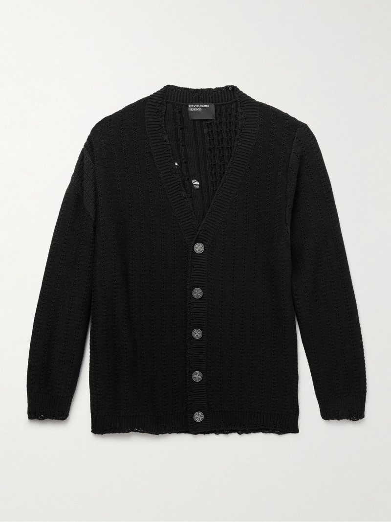 Distressed Cotton and Cashmere-Blend Cardigan Black 1