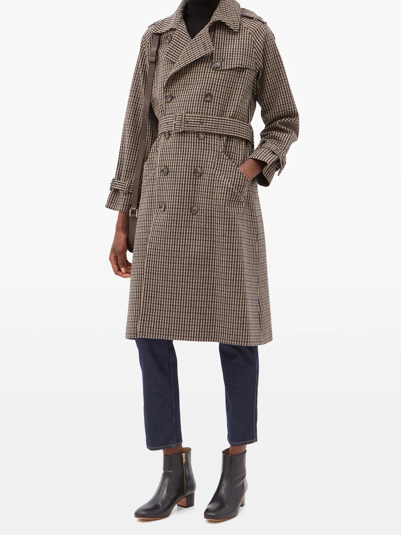 Greta checked wool-blend trench coat - 6