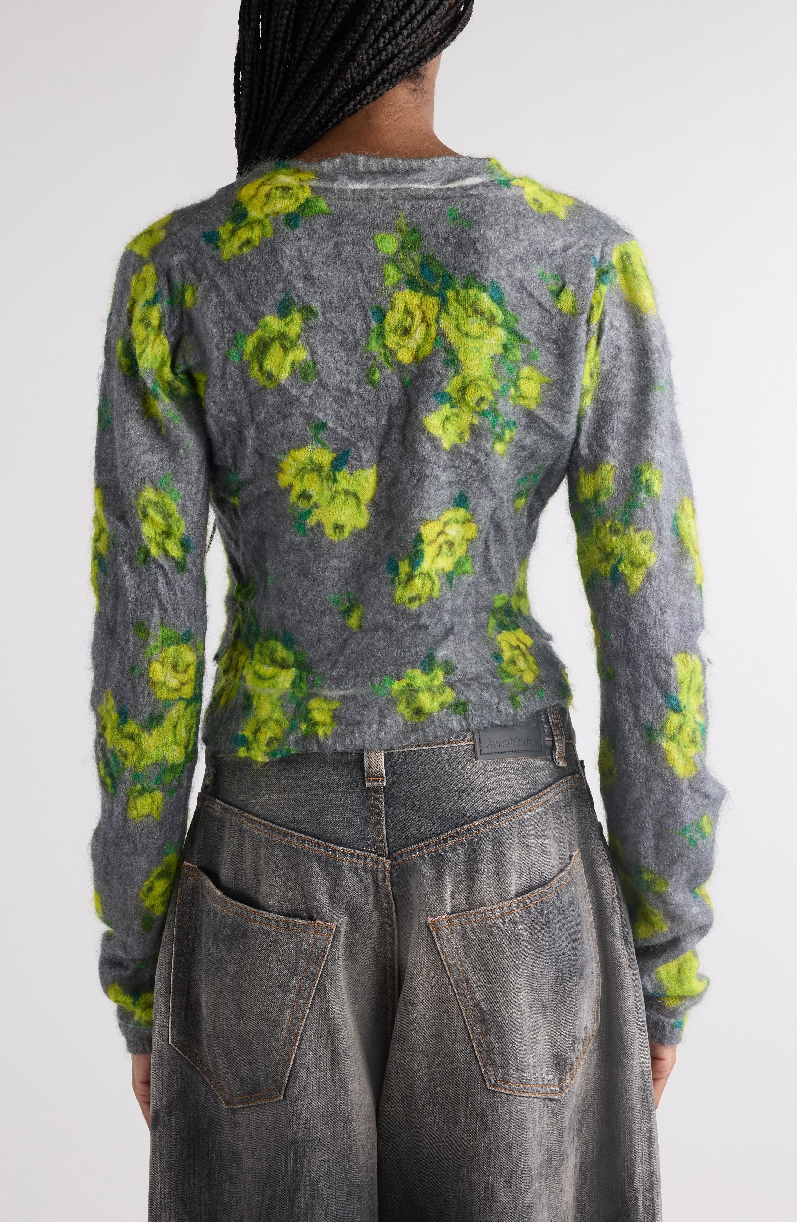 Acne Studios Kahoo Print Overwashed Mohair Blend Cardigan in Grey/Multi at Nordstrom - 3