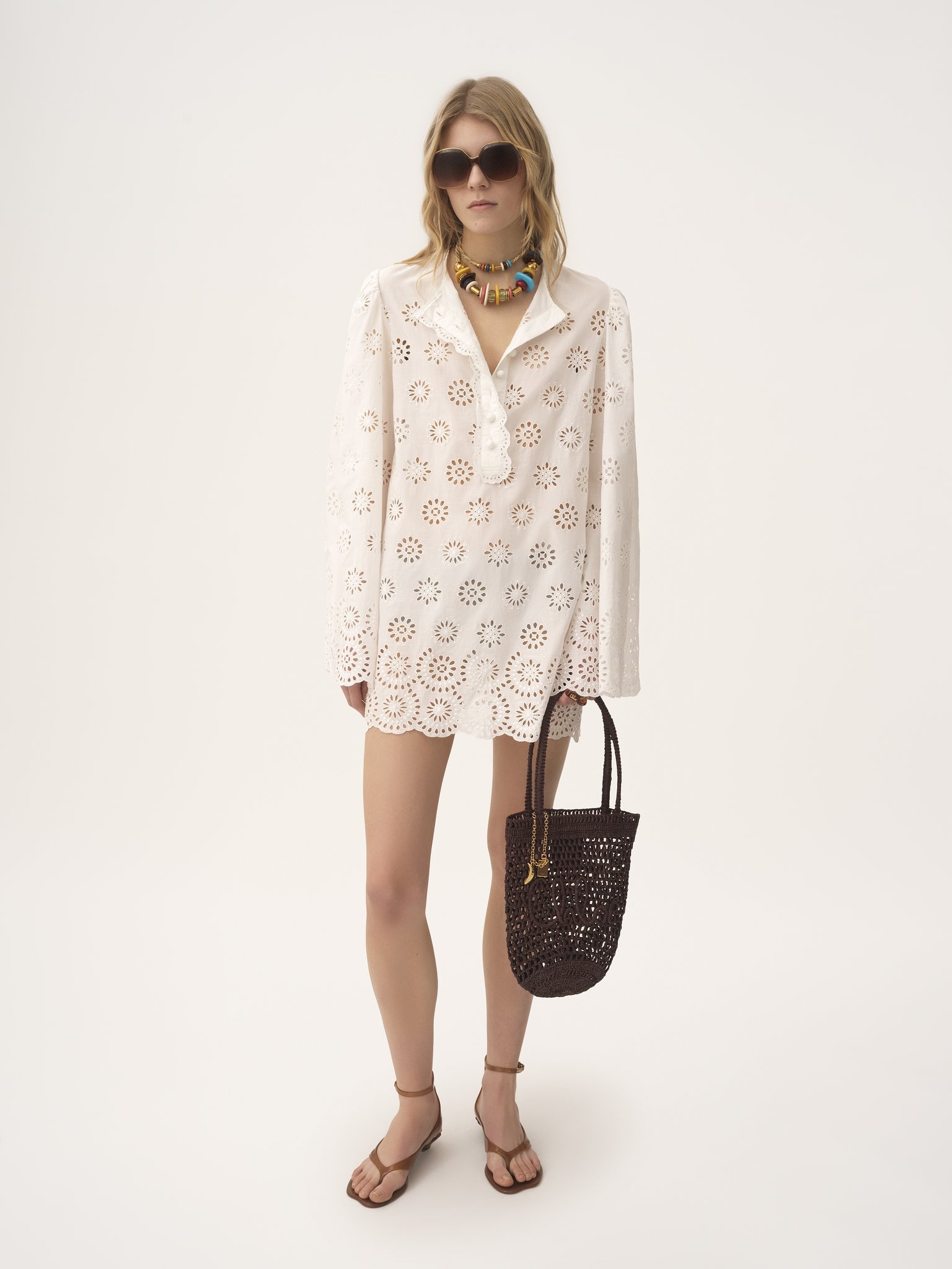 LONG-SLEEVE MINI DRESS IN COTTON VOILE - 3