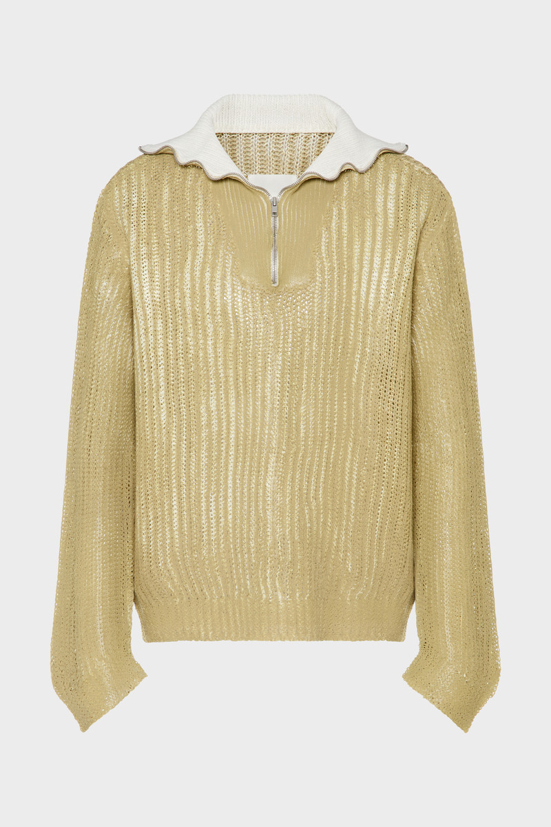 Zip-Neck Open-Knit Sweater 1