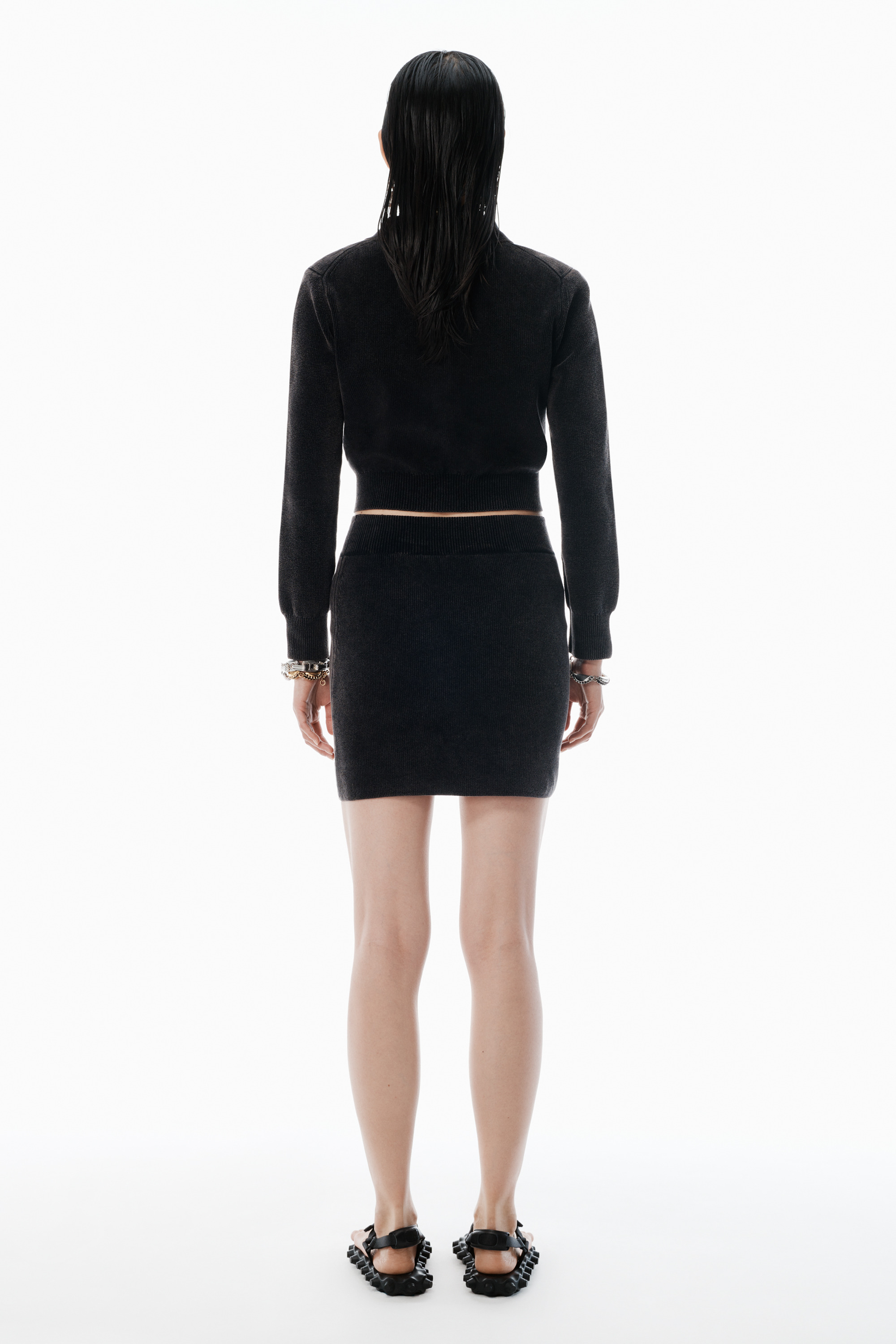 Black Cotton-Blend Chenille Miniskirt - 4