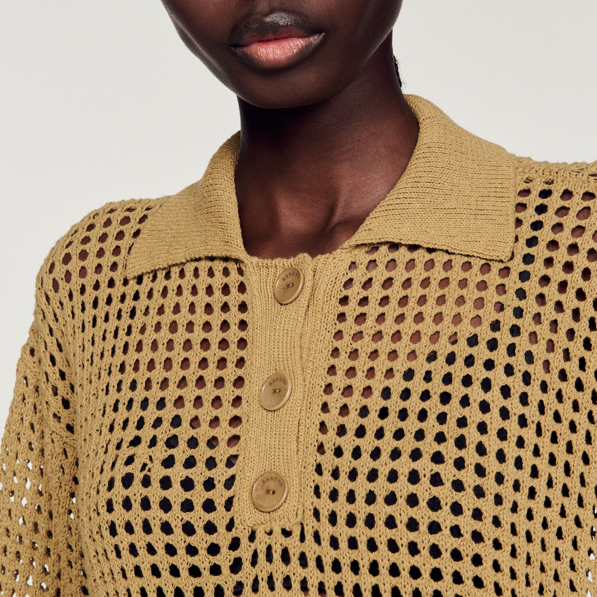 Cropped mesh knit sweater - 4