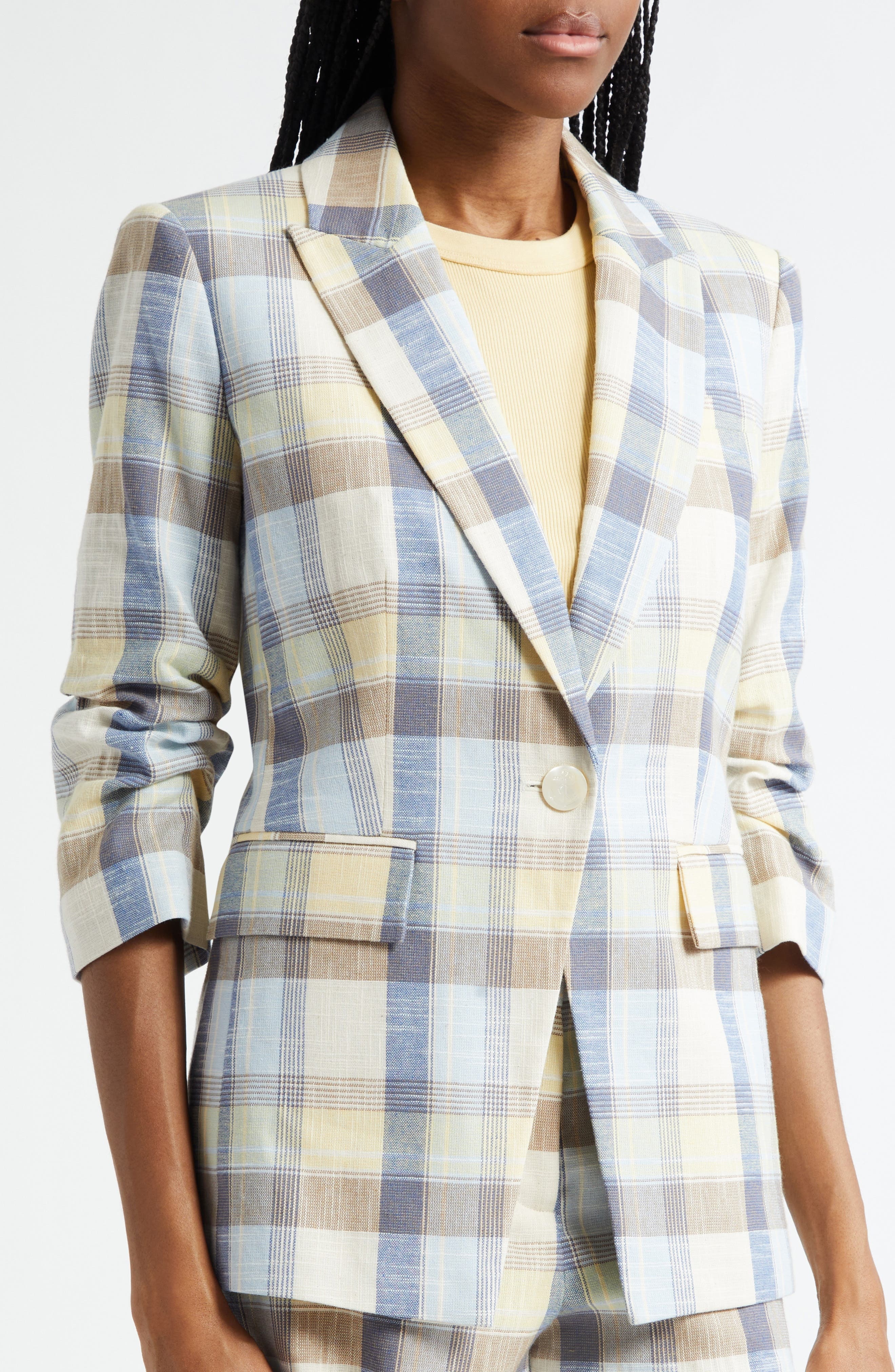 Veronica Beard Clayton Plaid Cotton Blend Dickey Jacket in Powder Blue Multi at Nordstrom - 5