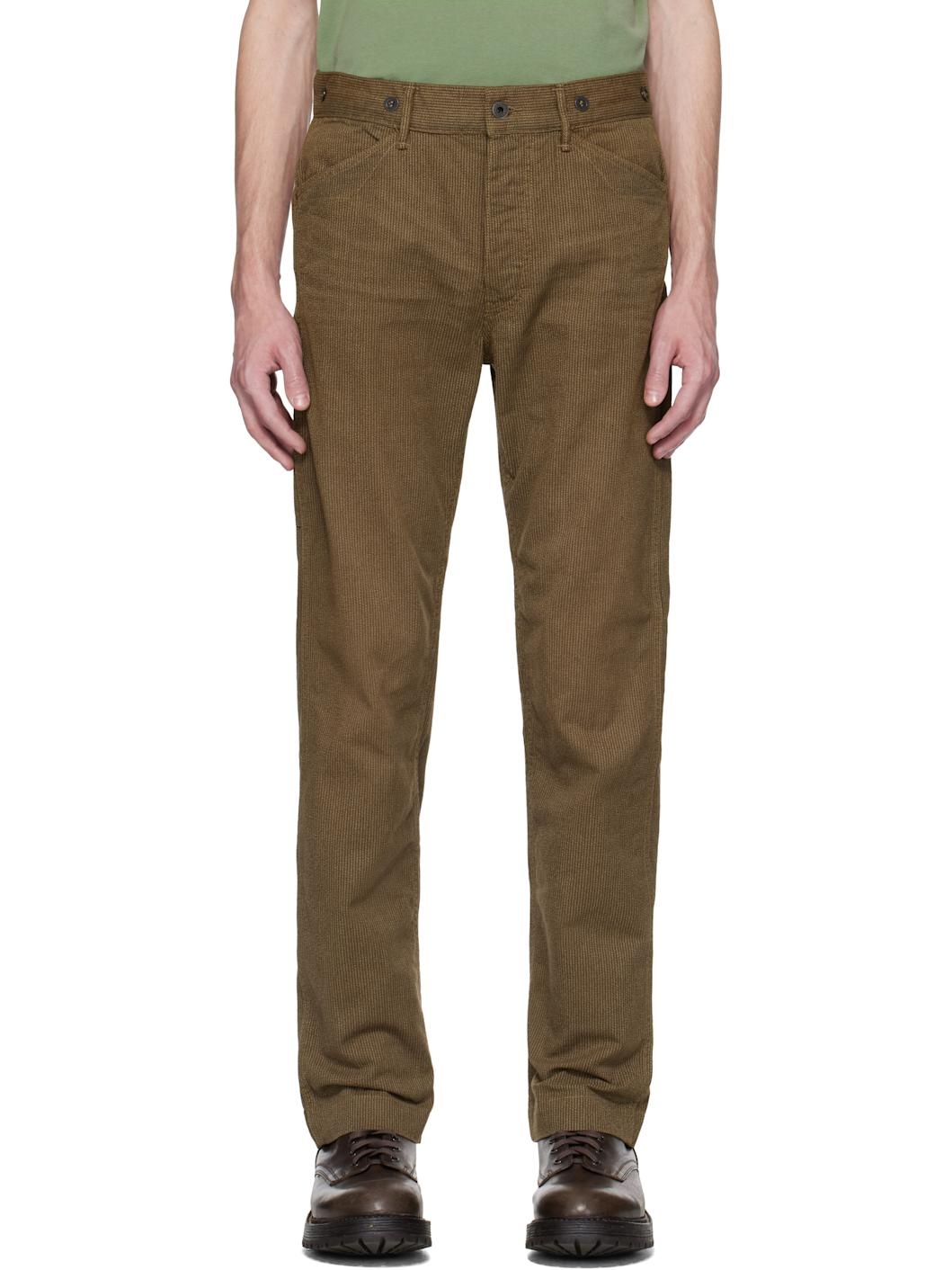 Brown Striped Twill Trousers - 1