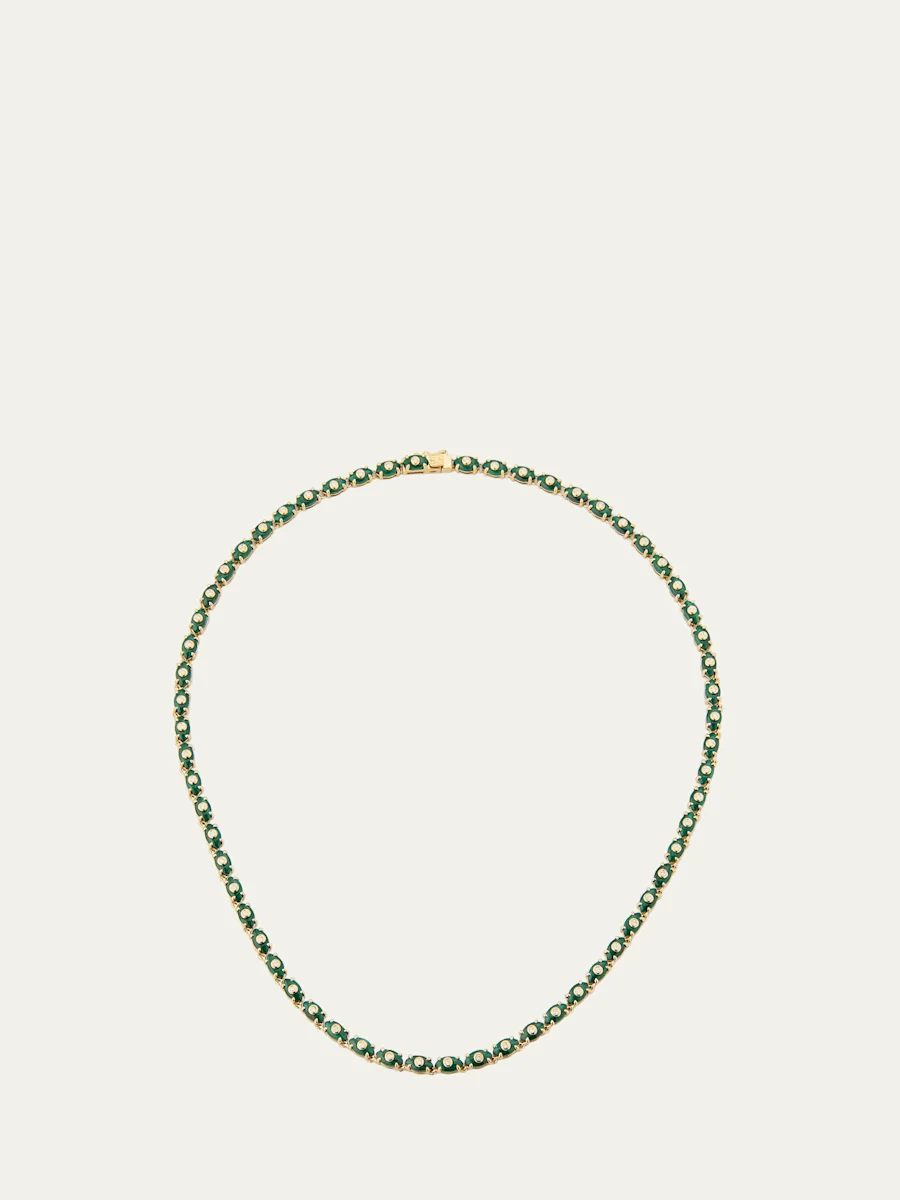 Tiny Carved Malachite Evil Eye Necklace with Diamonds - 1