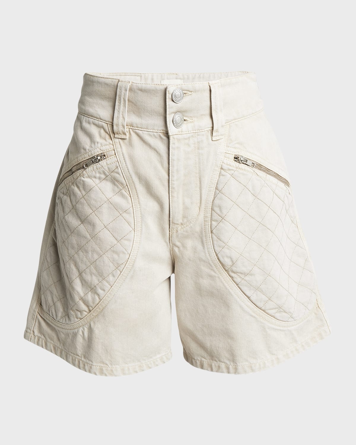 Candice Quilted-Pocket Denim Bermuda Shorts - 1