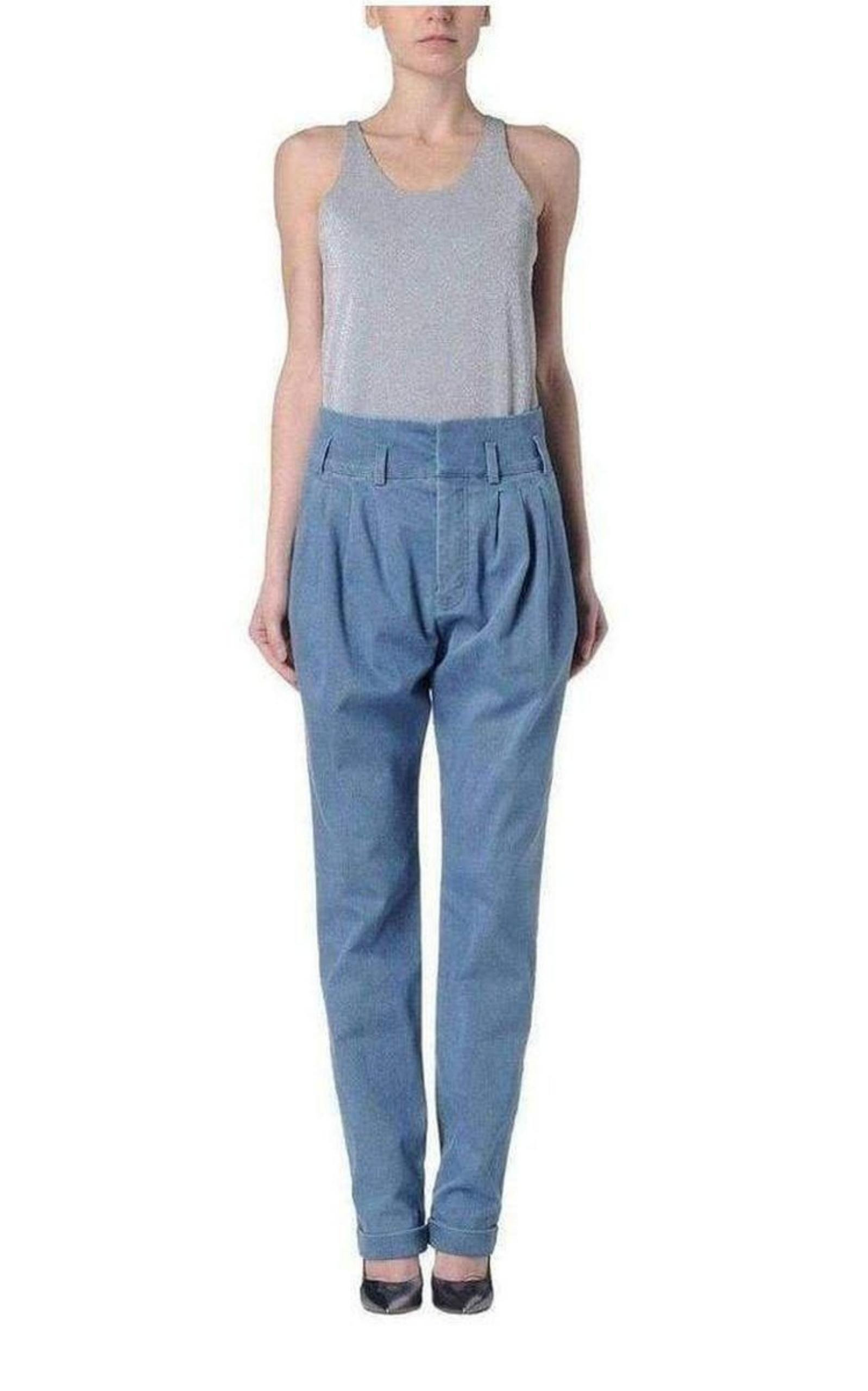 Blue Denim High Waist Pants - 5