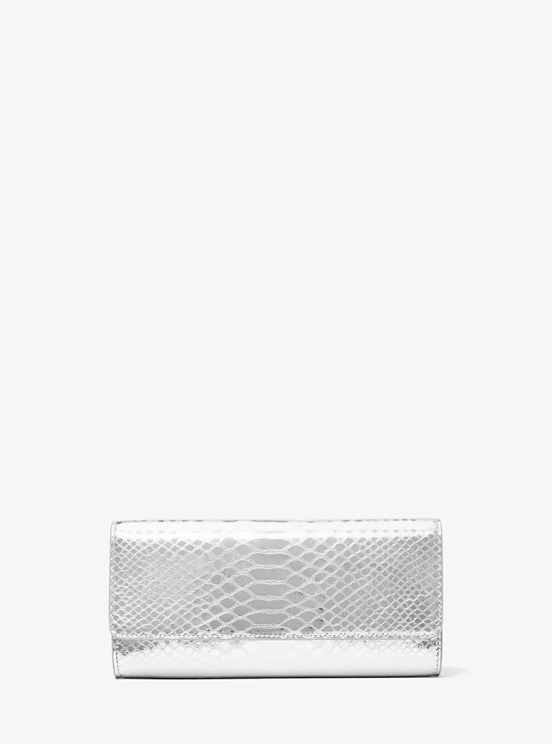 Cate Metallic Snake Embossed Leather Clutch - 1