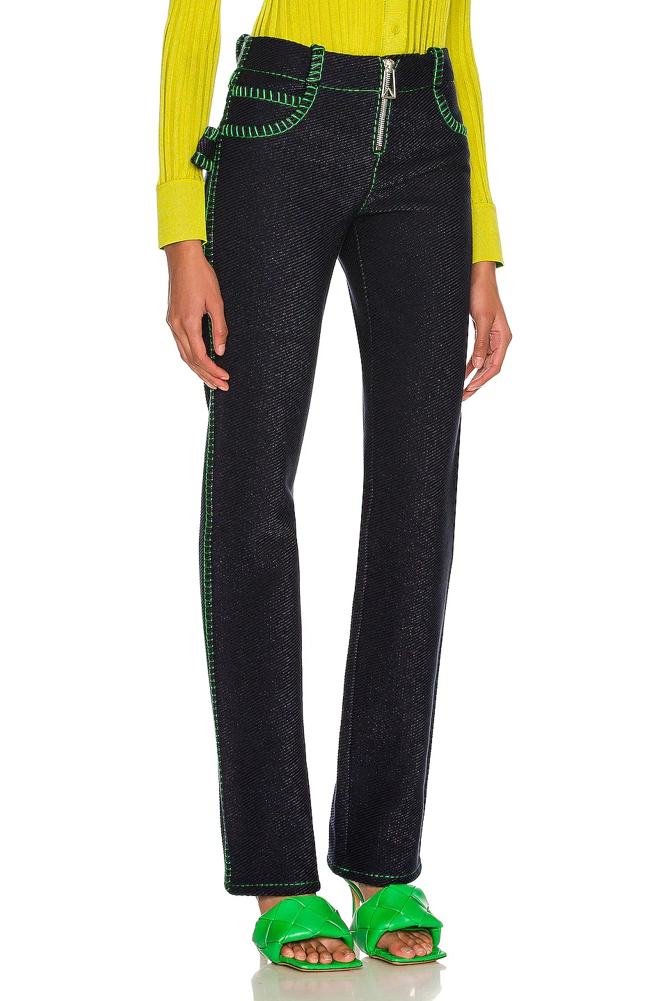 Embroidered Cotton Denim Parakeet Trouser - 2