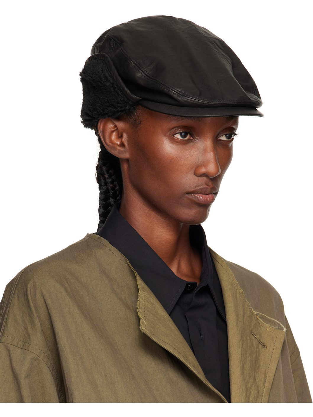 Black Soft Leather Ear Muff Cap - 2