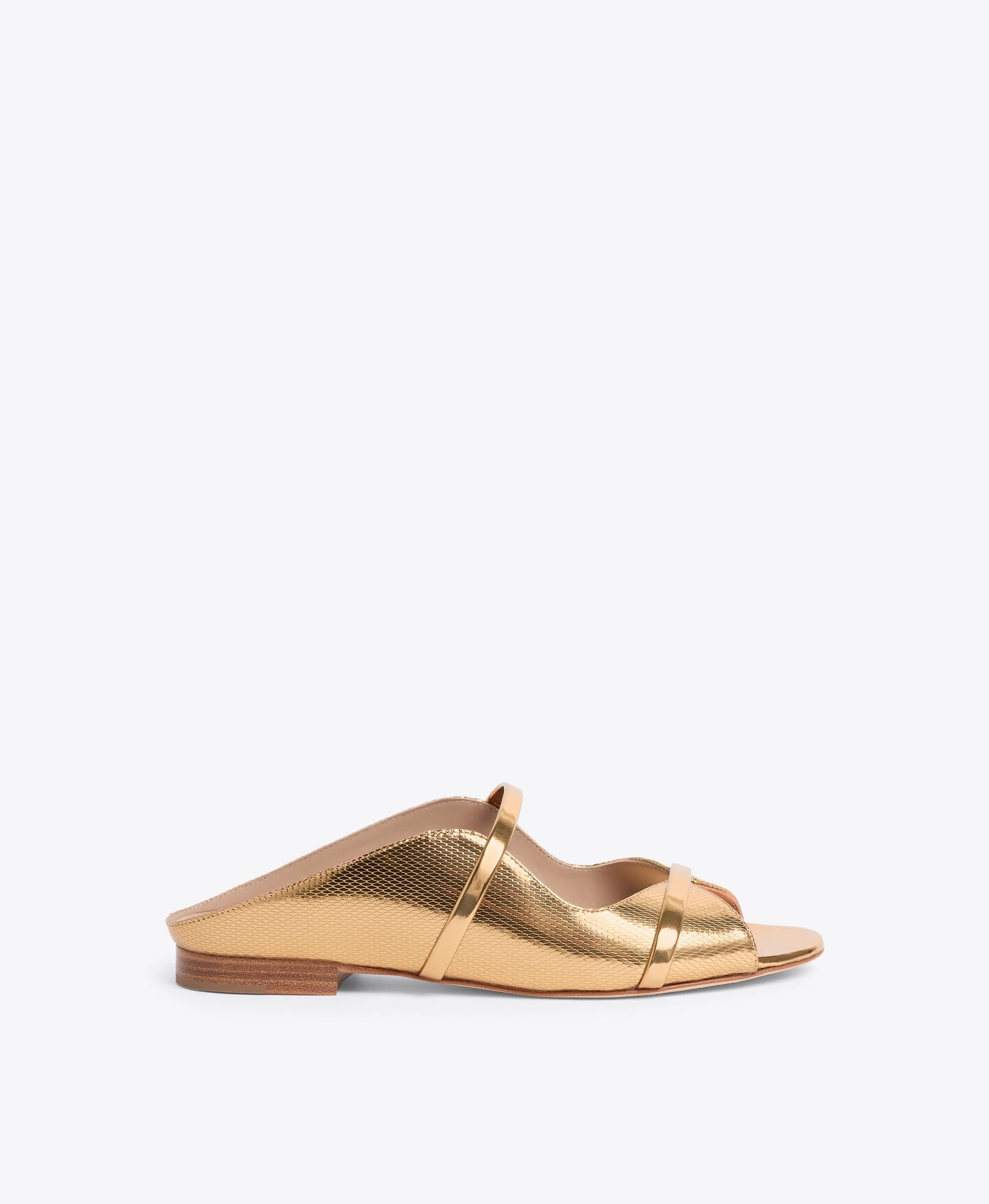Norah Gold Embossed Leather Flat Sandals - 1