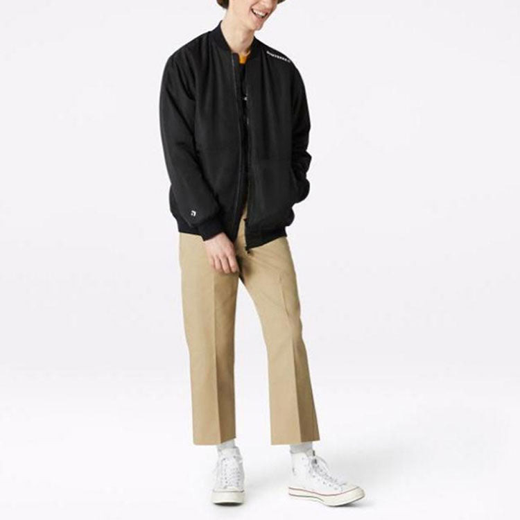 Men's Converse Aviator Baseball Uniform Woven Windproof Zipper Jacket Autumn Black 10018368-A03 - 3