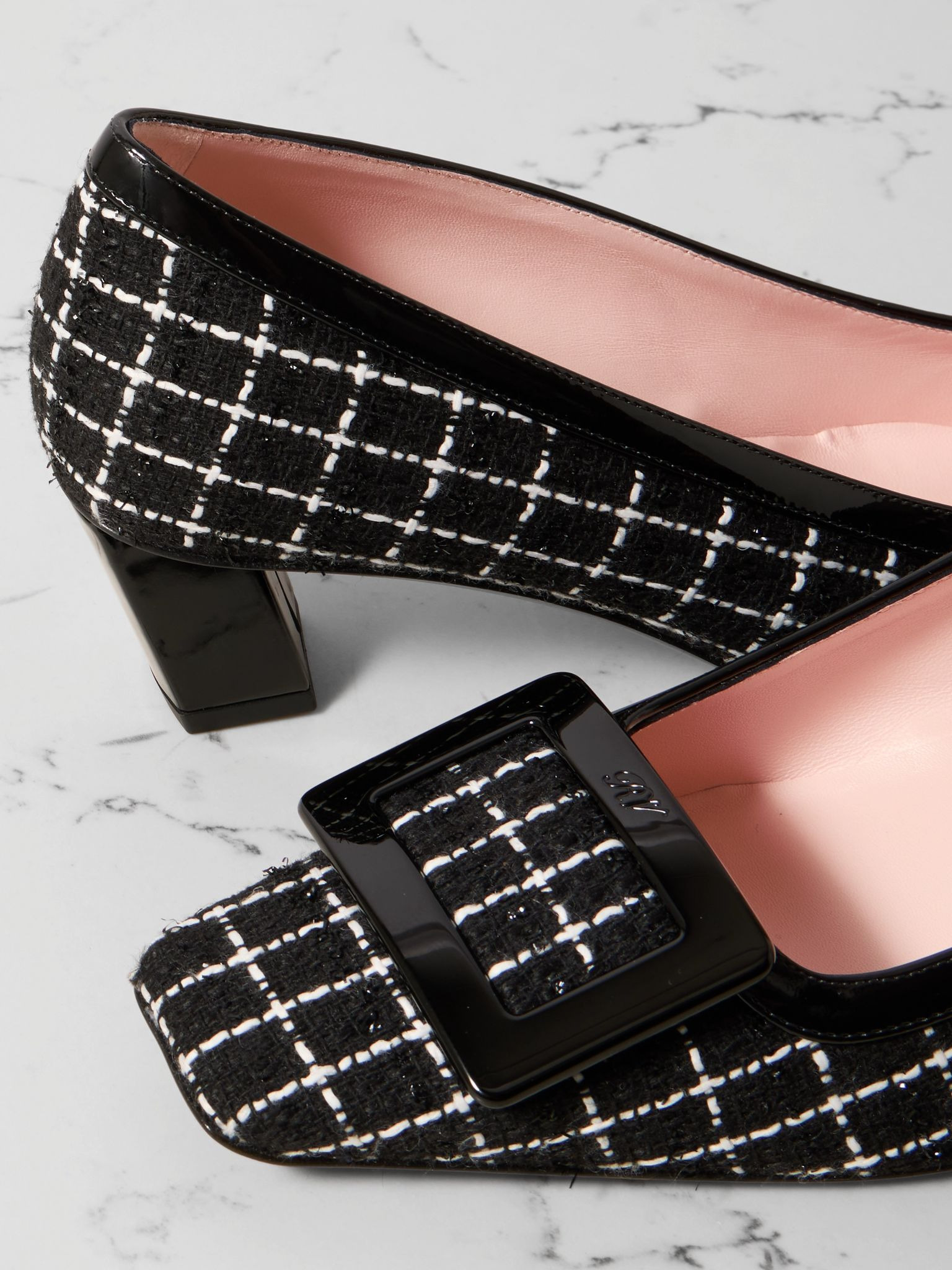 Belle Vivier 45 patent leather-trimmed tweed pumps Black - 4