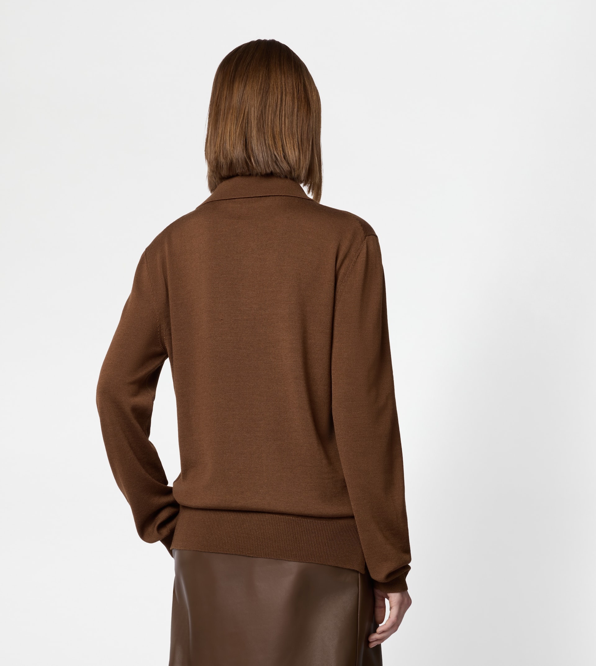 POLO SHIRT IN SILK BLEND KNIT - BROWN - 4