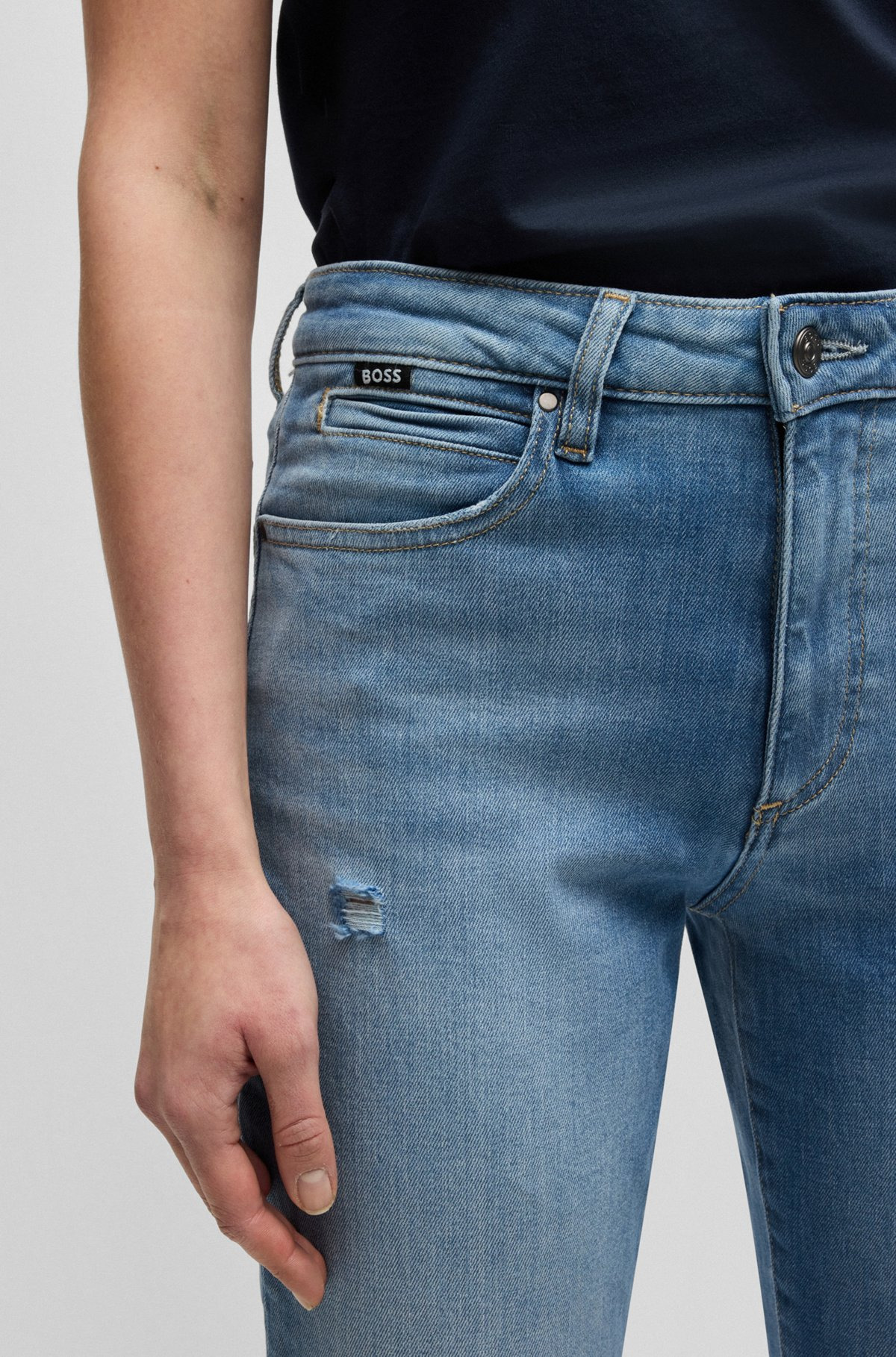 SLIM-FIT JEANS IN WASHED BLUE STRETCH DENIM - 5