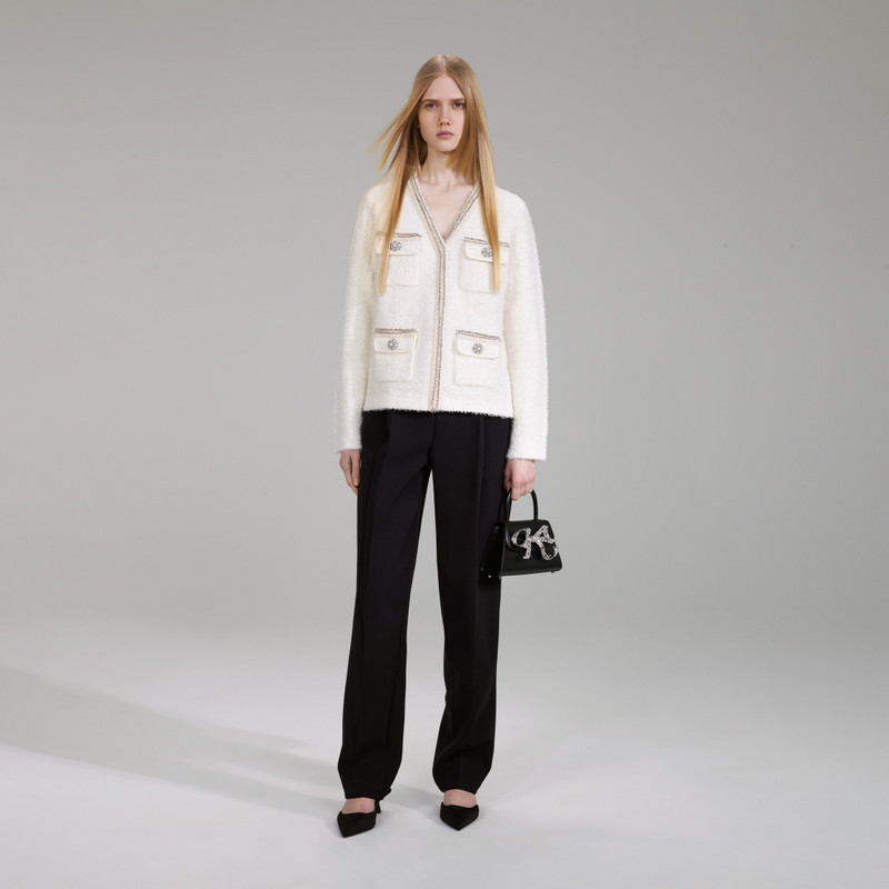 White Tape Knit Cardigan 1