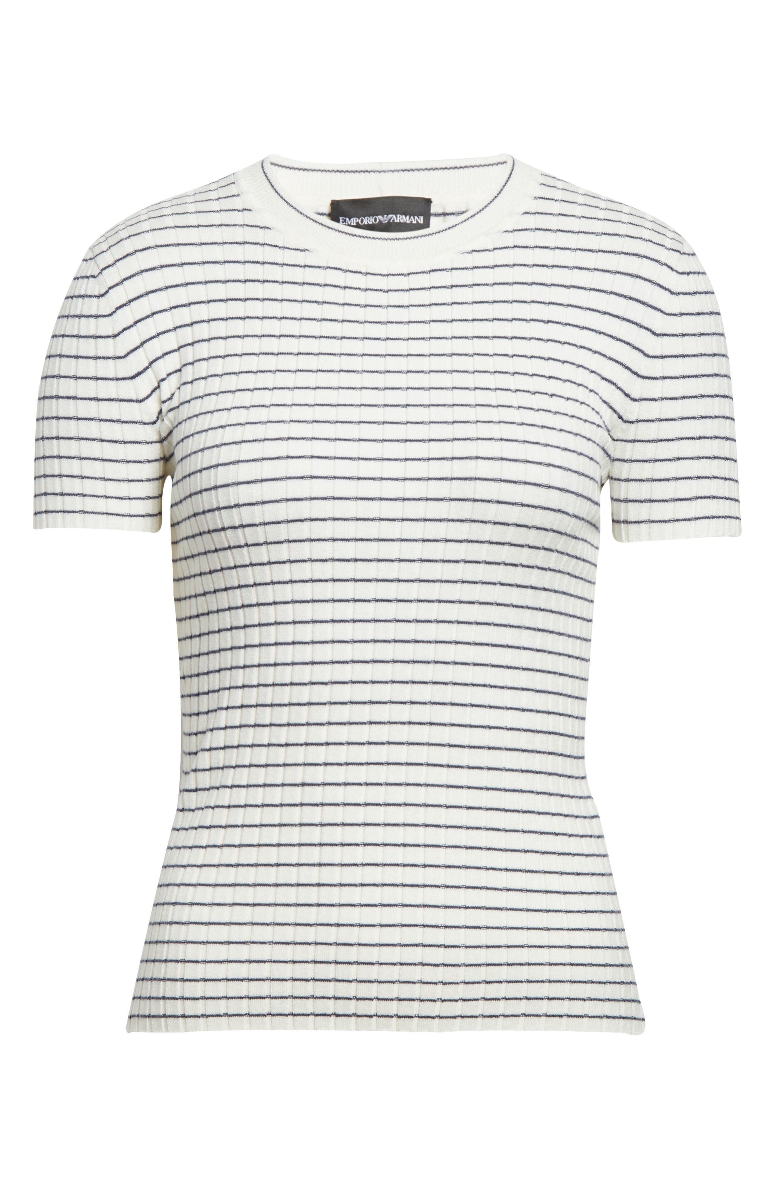 Emporio Armani Stripe Rib Crewneck Top in Solid White at Nordstrom - 5