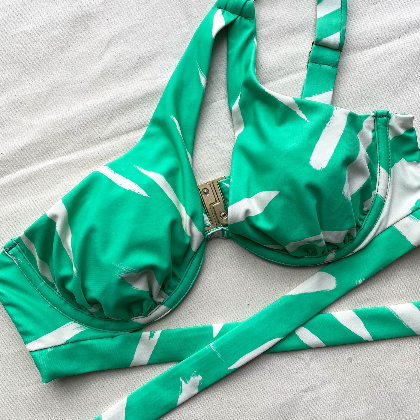 Mint Brushstroke One Shoulder Bikini Top - 4
