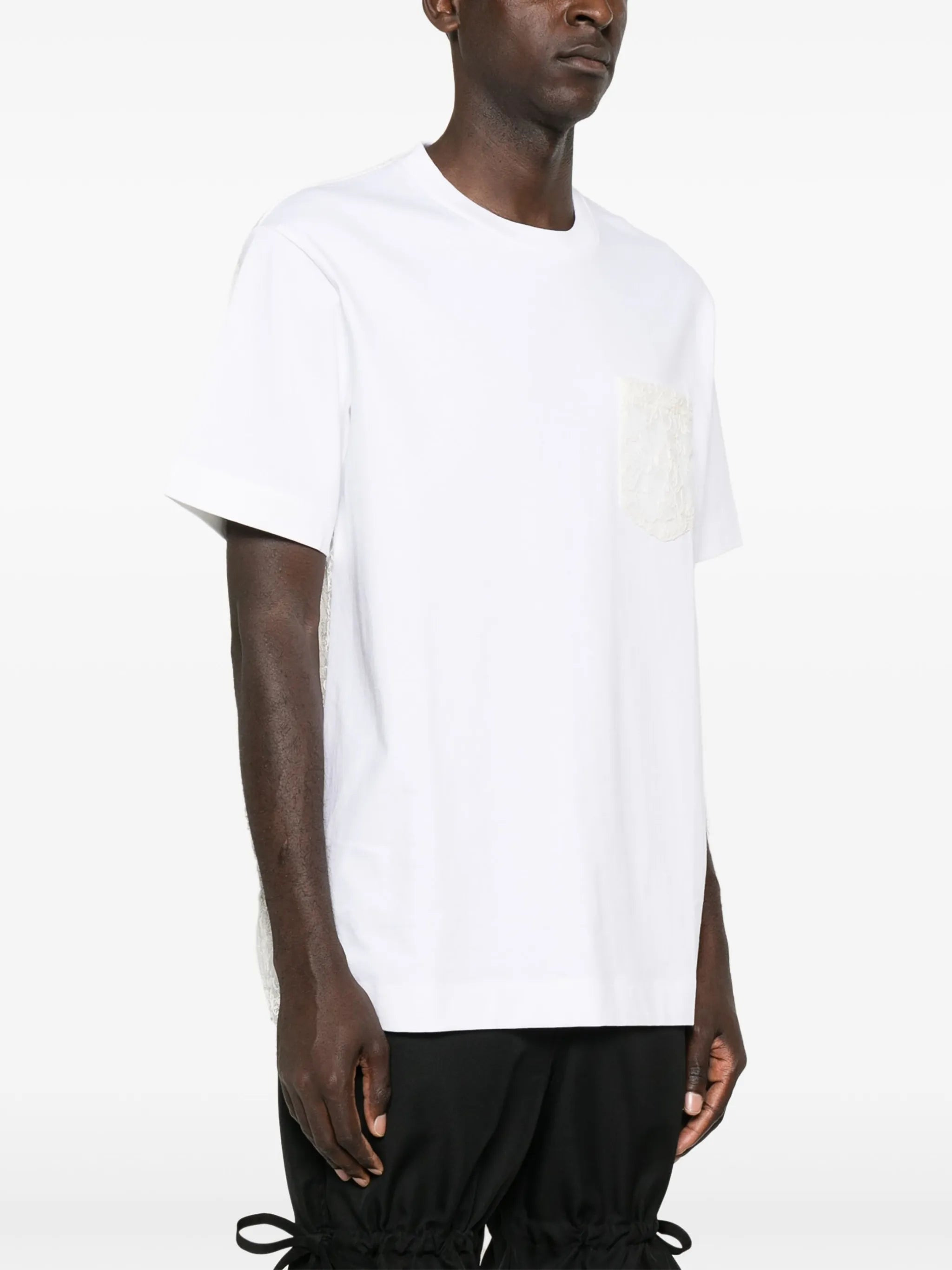 sheer lace-panel T-shirt - 4
