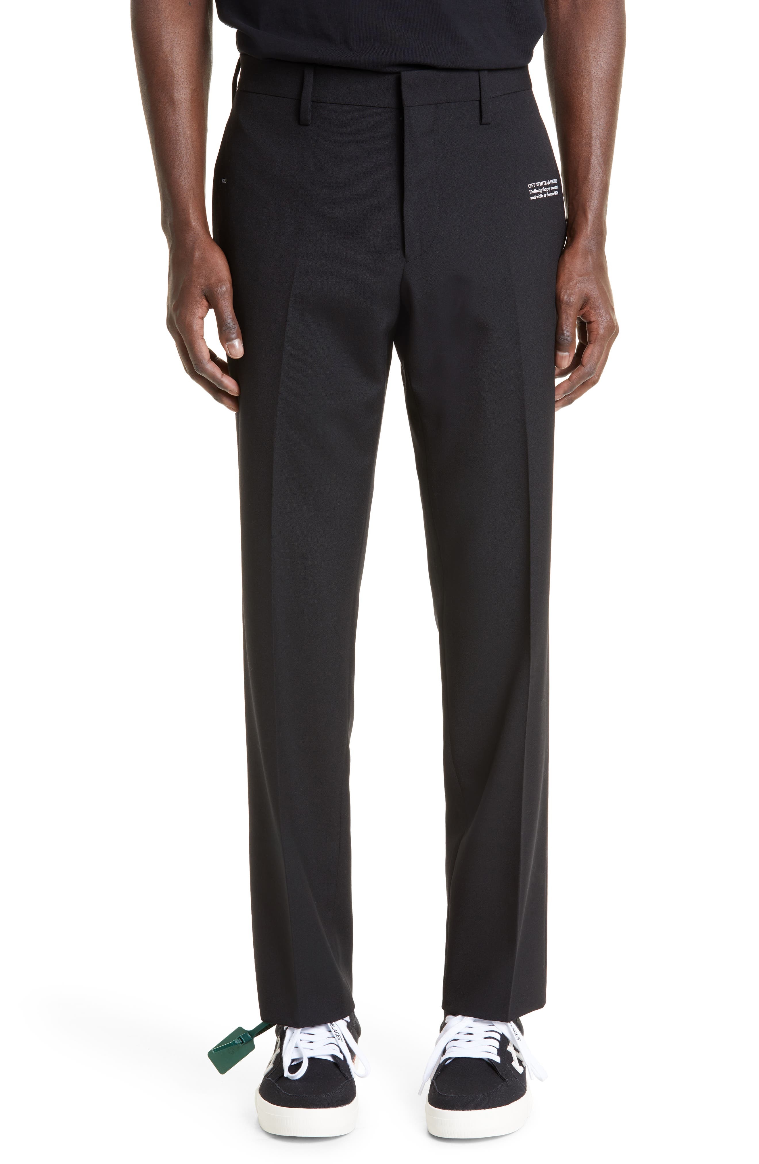 Off-White Corp Skinny Virgin Wool Pants in Black/White at Nordstrom - 1