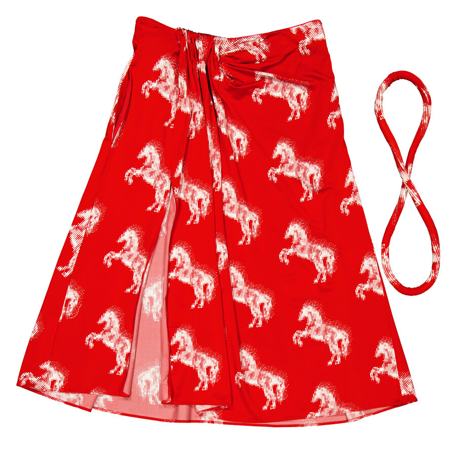 Stella McCartney Ladies Red Pixel Horses Bow Detailed Skirt - 5