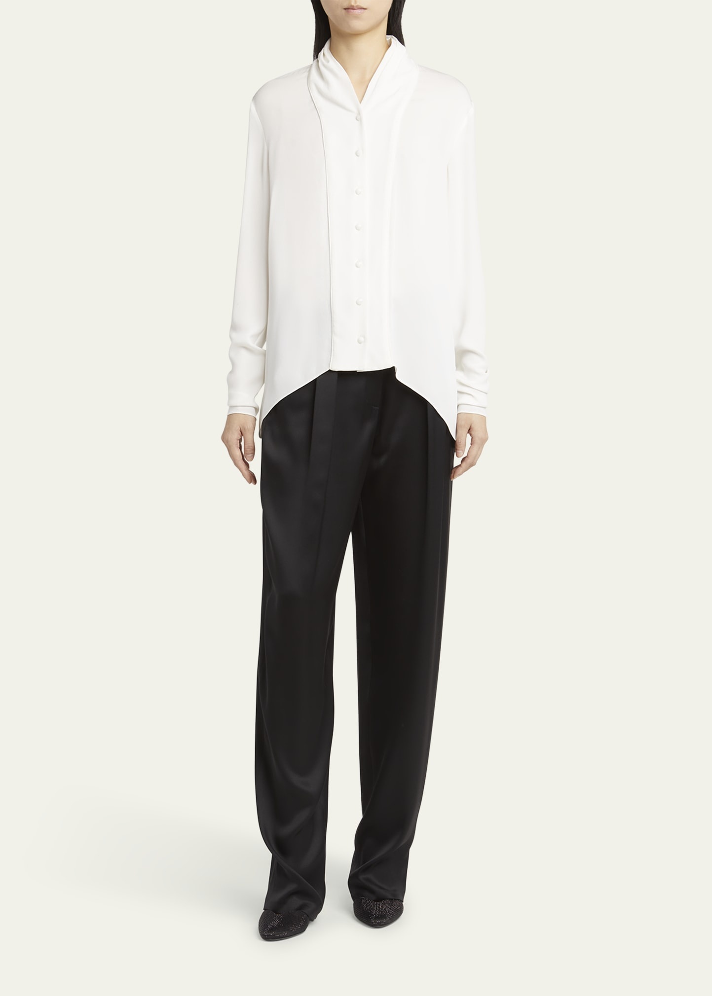 Shawl-Collar Silk Georgette Blouse - 2