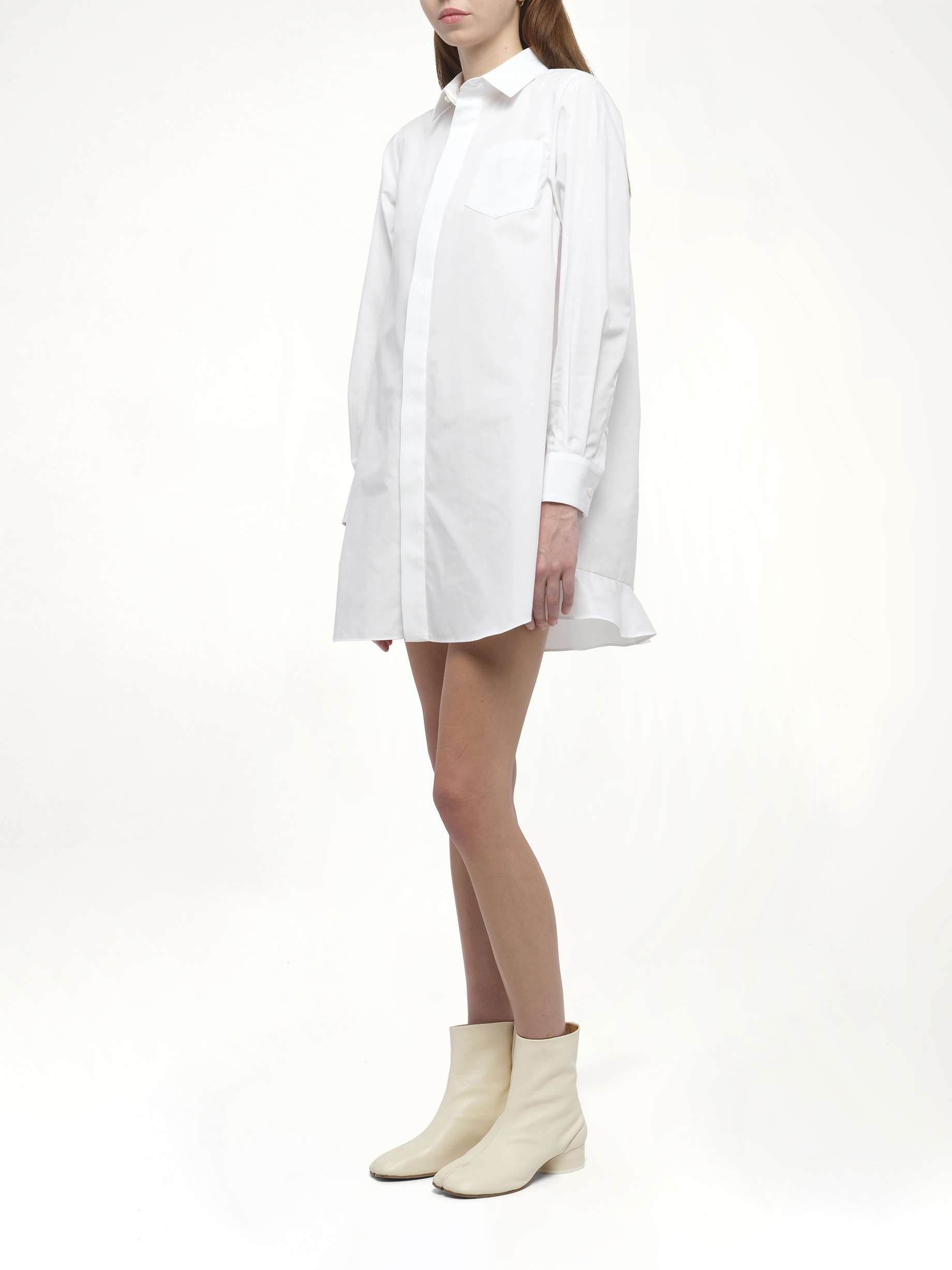 Frill Poplin Dress in Off White - 4