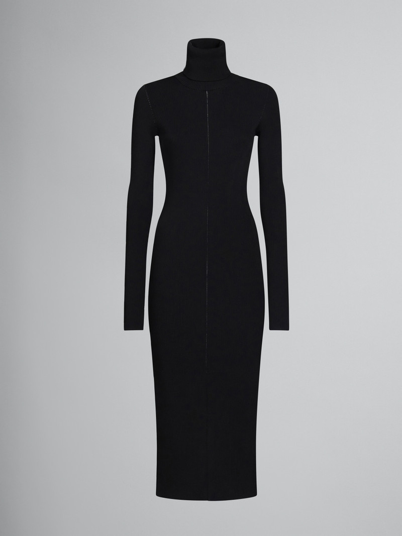 BLACK RIBBED DRESS WITH TURTLE NECK - 1
