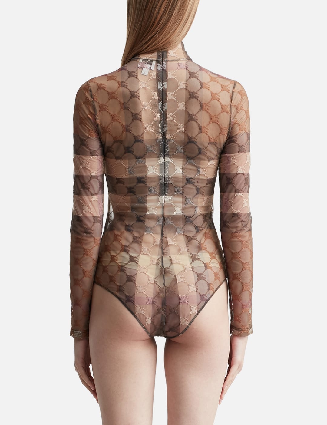 EKD Check Stretch Tulle Turtleneck Bodysuit - 9