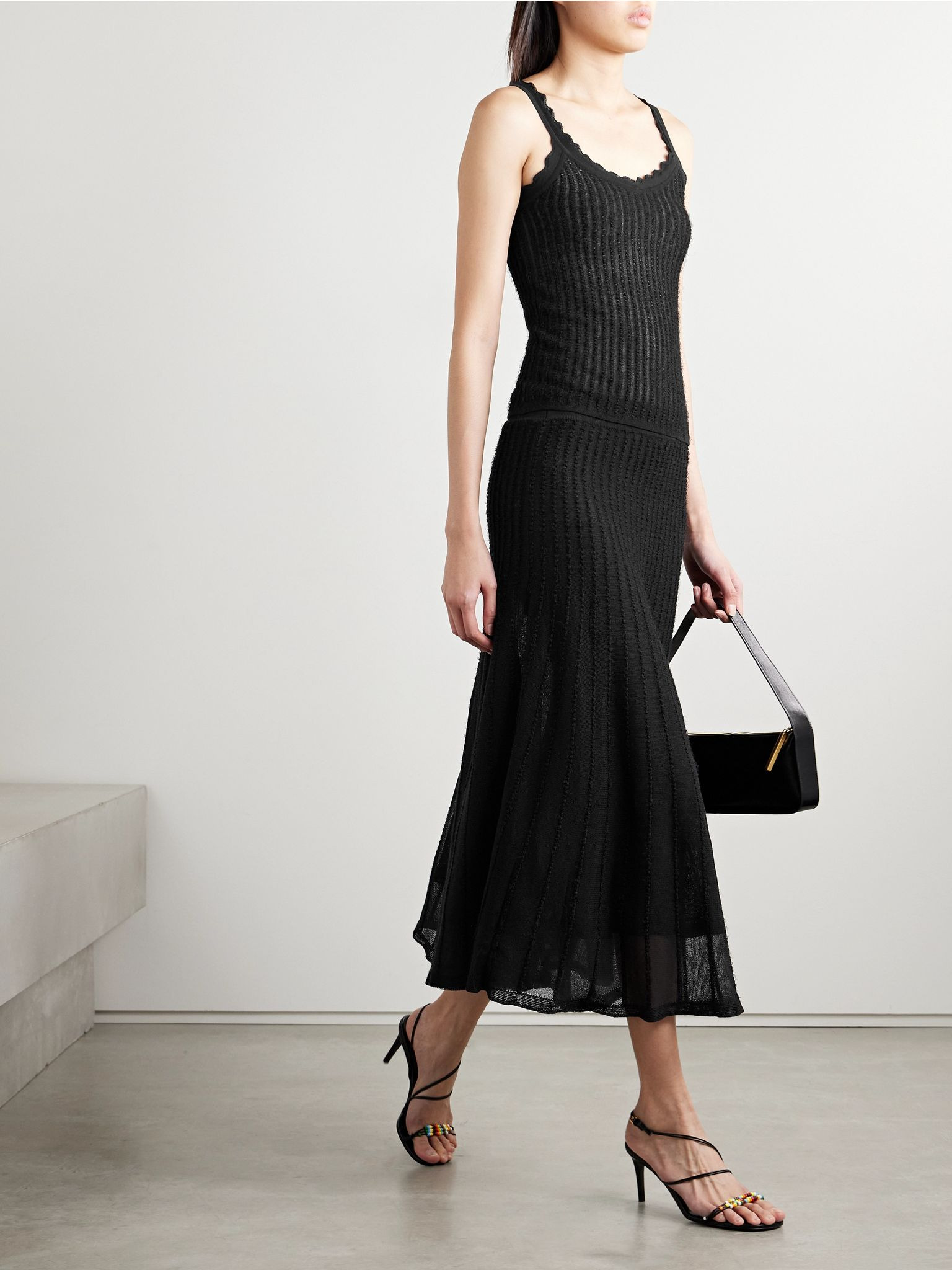 Dawn pointelle-knit midi skirt Black - 2