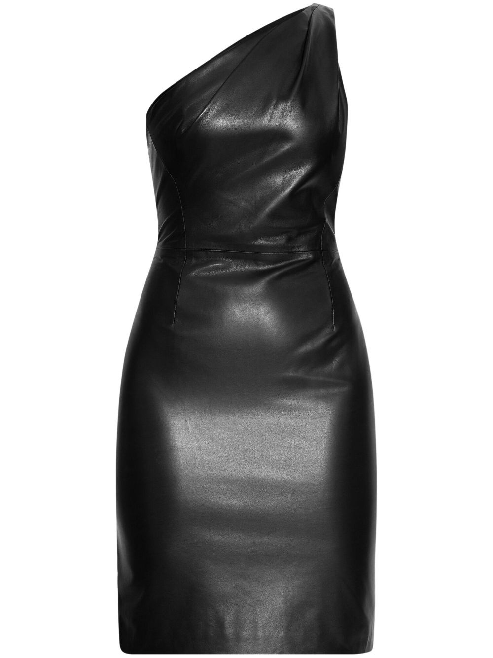 one-shoulder leather mini dress - 1