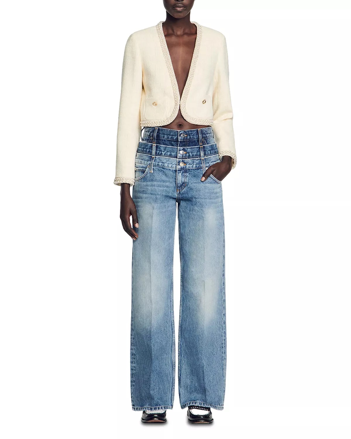 Bead Trim Cropped Tweed Jacket - 2
