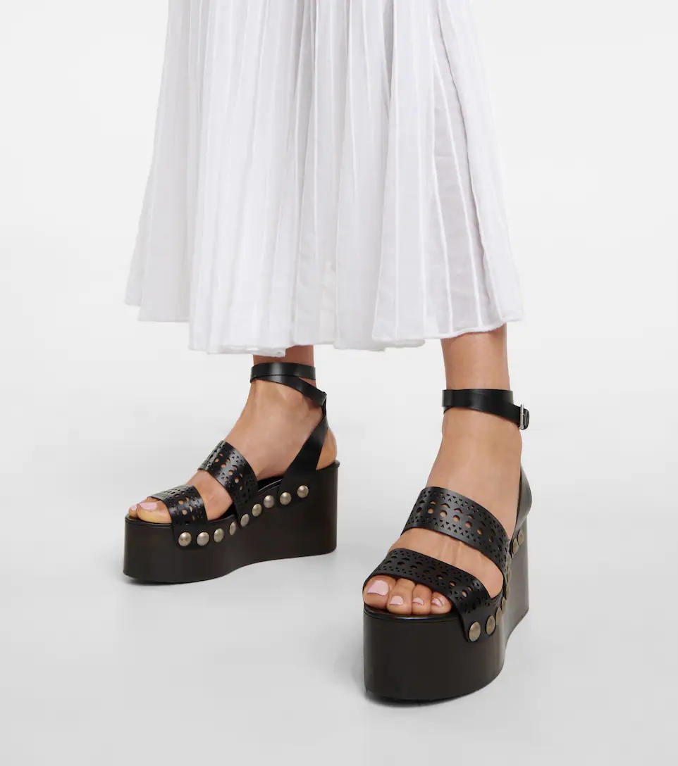 Leather wedge sandals - 4