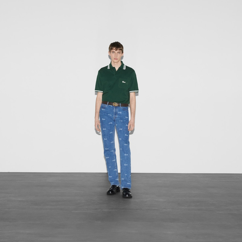 GUCCI Cotton piquet polo shirt with Web outlook