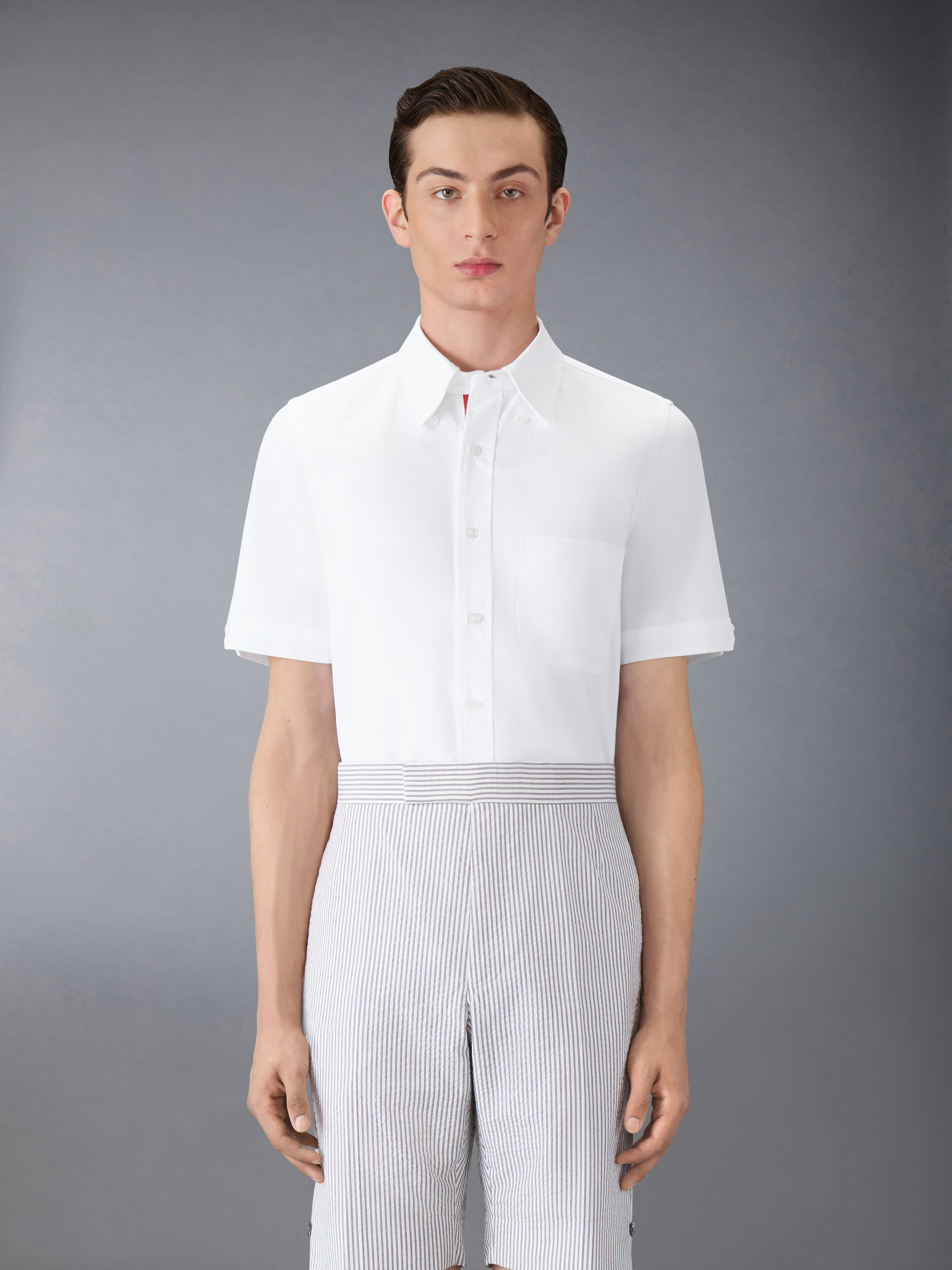 STRAIGHT FIT BUTTON DOWN SHORT SLEEVE SHIRT W/ CF GG PLACKET IN OXFORD - 2