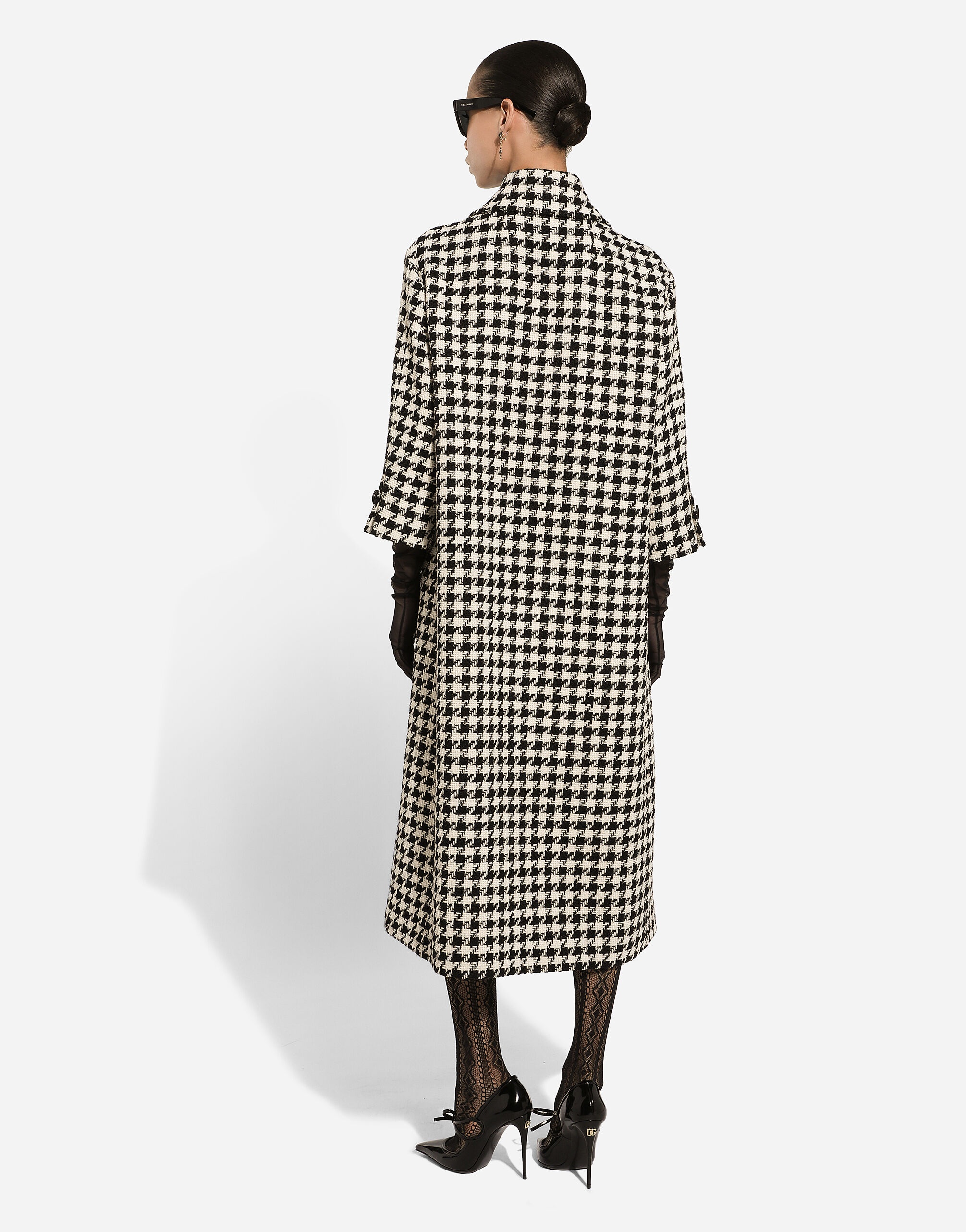 Single-breasted macro-houndstooth wool coat - 3