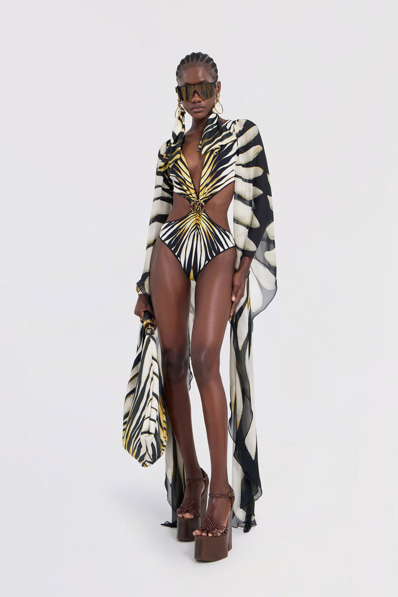 Roberto Cavalli Ray Of Gold Print Cut-out One-Piece Swimsuit outlook