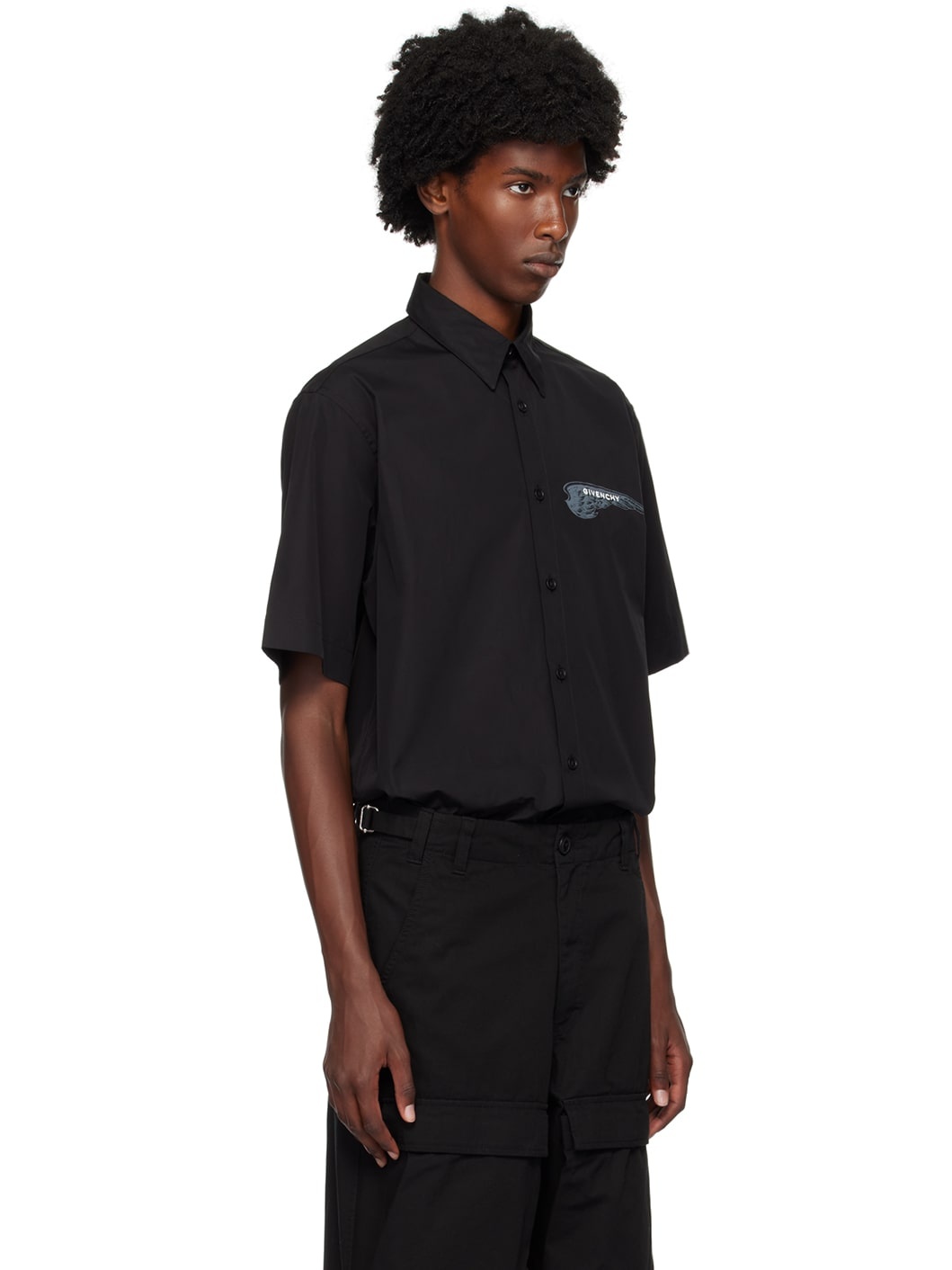 Black Spread Collar Shirt - 2