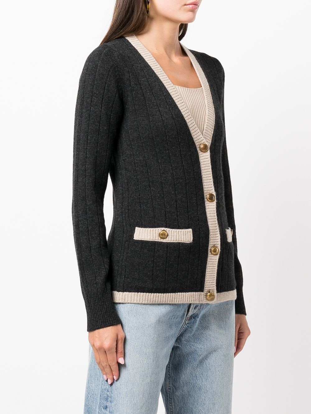 contrast-border rib knit cardigan - 3