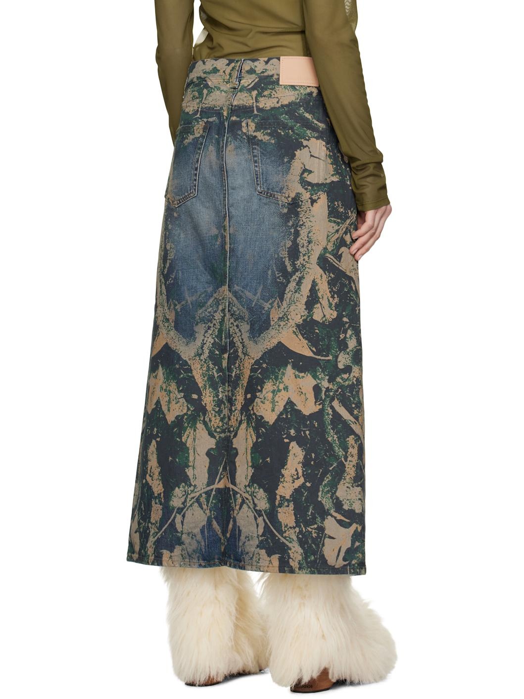 Blue Graphic Denim Maxi Skirt - 3