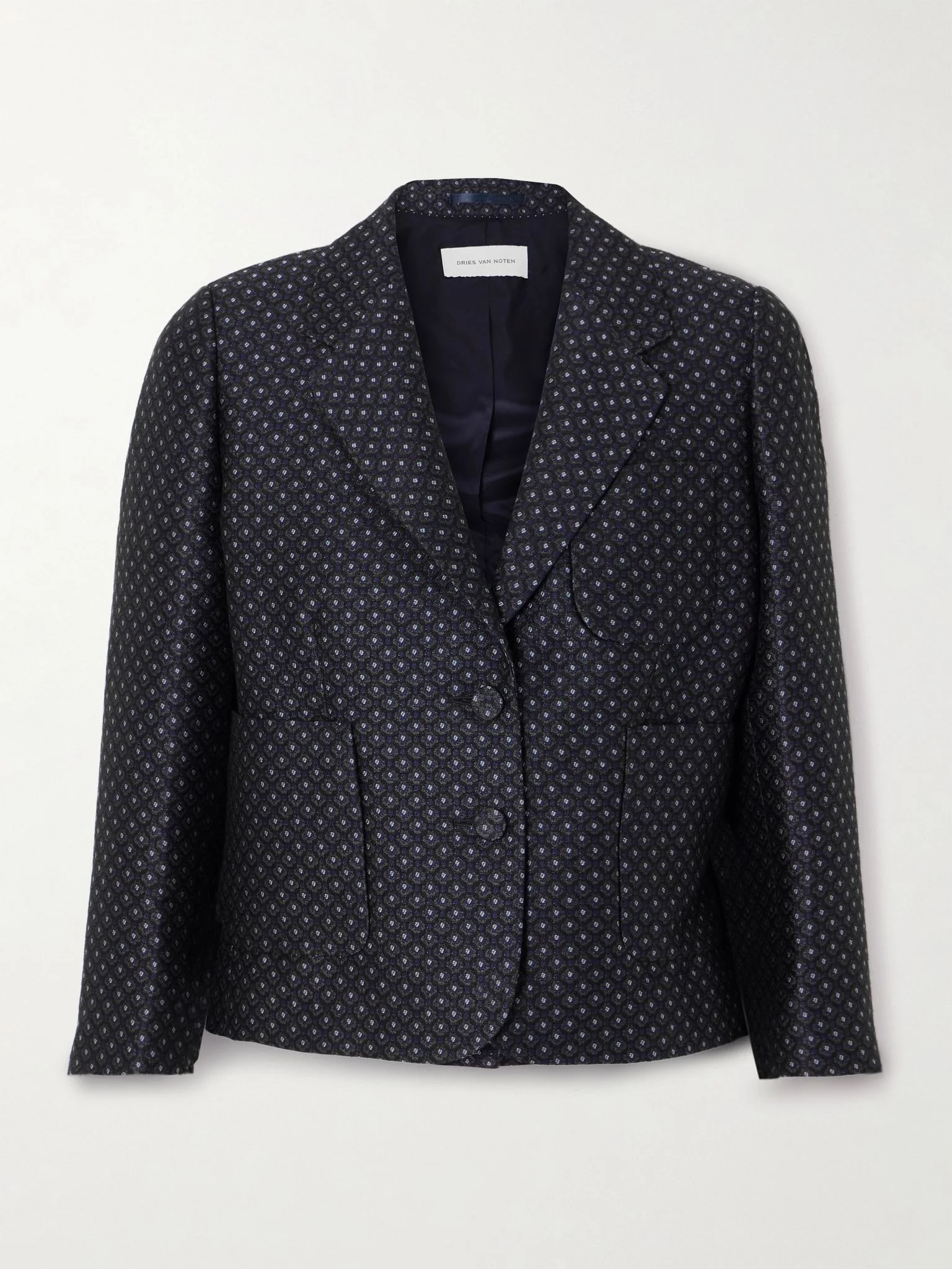 Bamie cropped jacquard-knit blazer Navy - 1