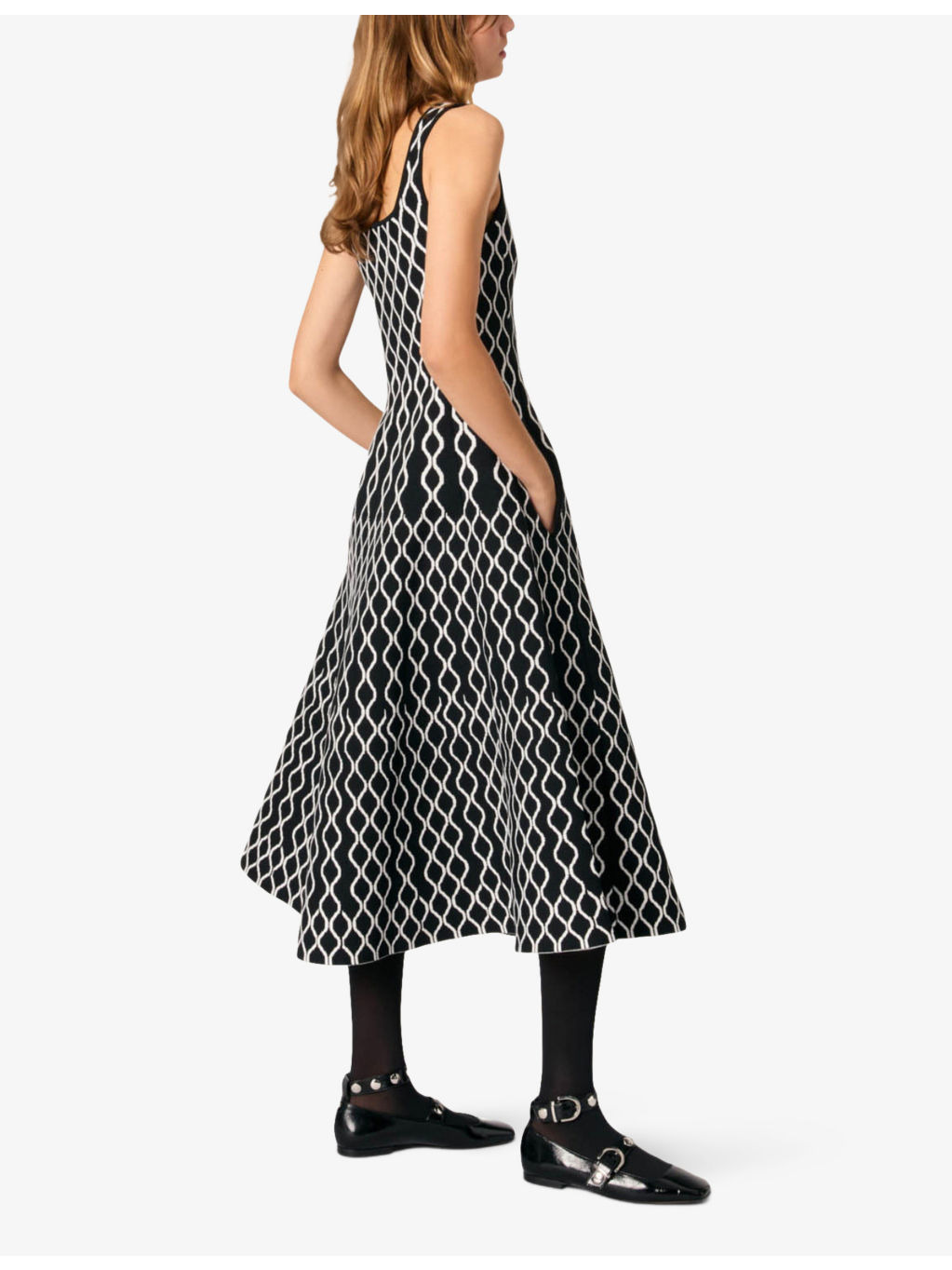 Grid-pattern square-neck knitted midi dress - 3