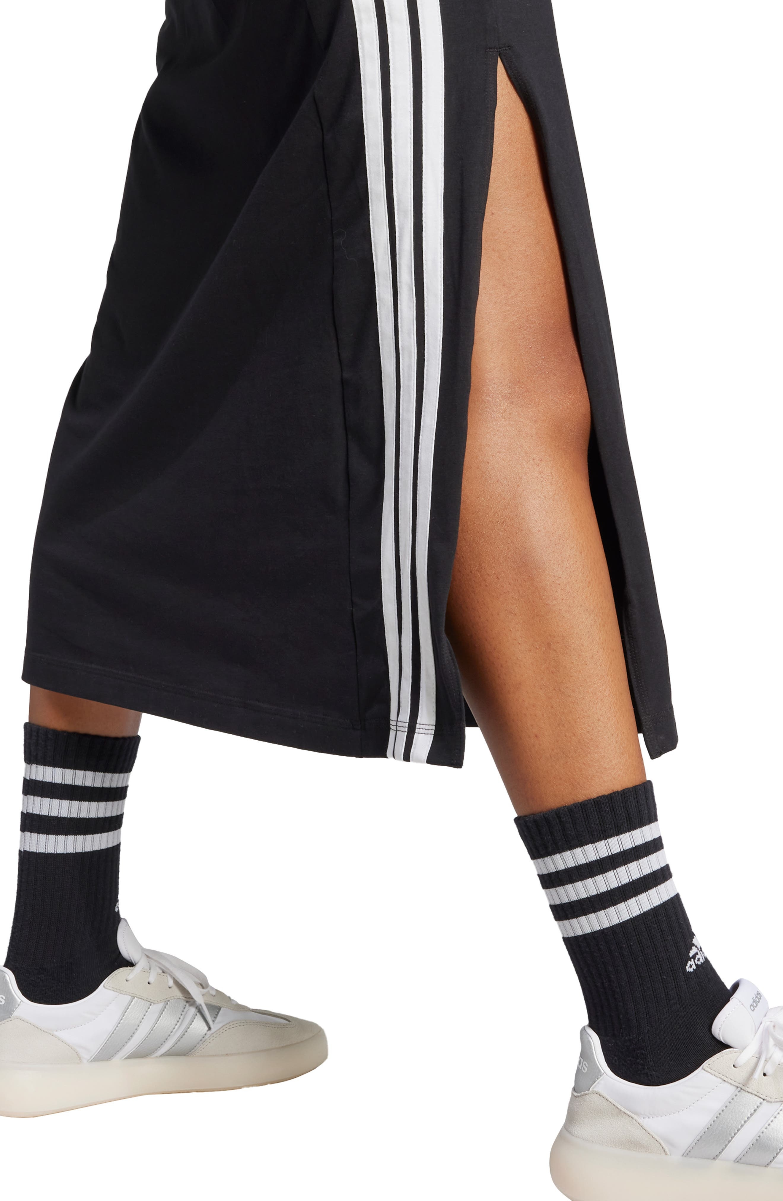 adidas Essentials 3-Stripes Racerback Midi Dress in Black/White at Nordstrom - 4